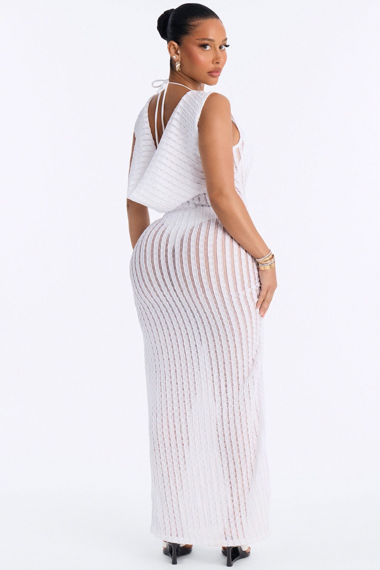 Seaside Vacation Back Cowl Cover Up Dress - White