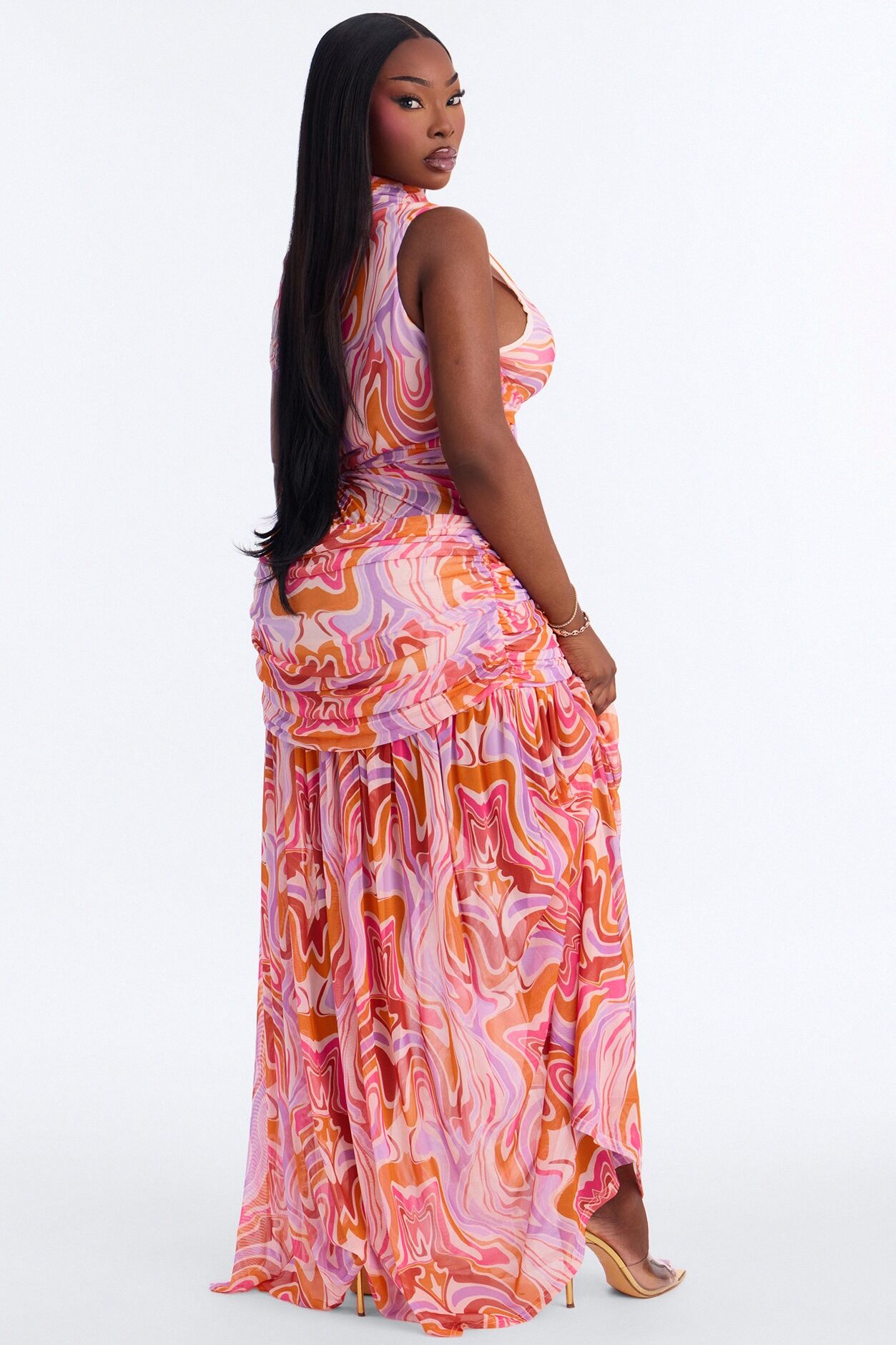 Raina Mesh Maxi Dress - Pink/combo