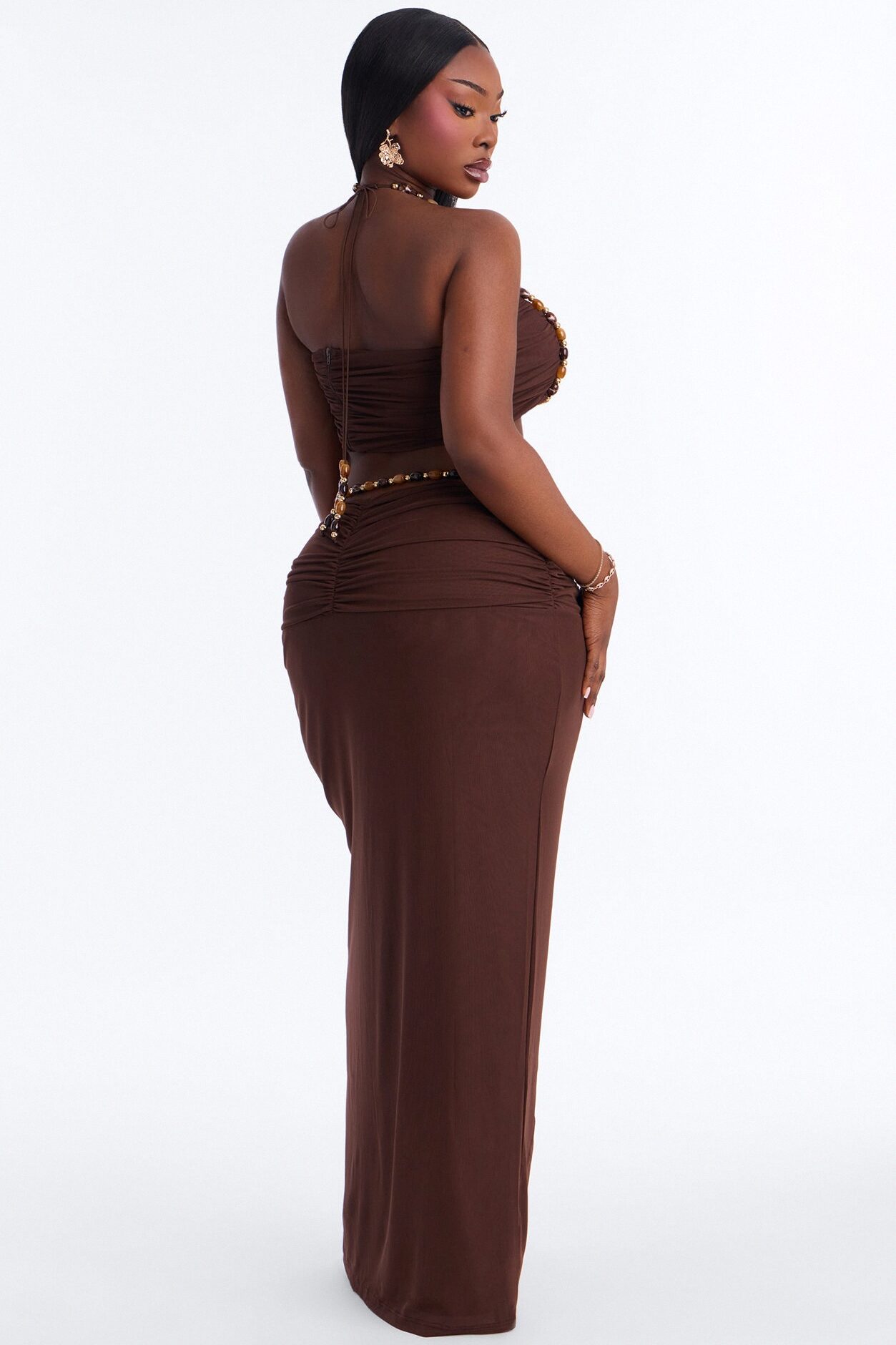 Bora Breeze Beaded Mesh Skirt Set - Chocolate