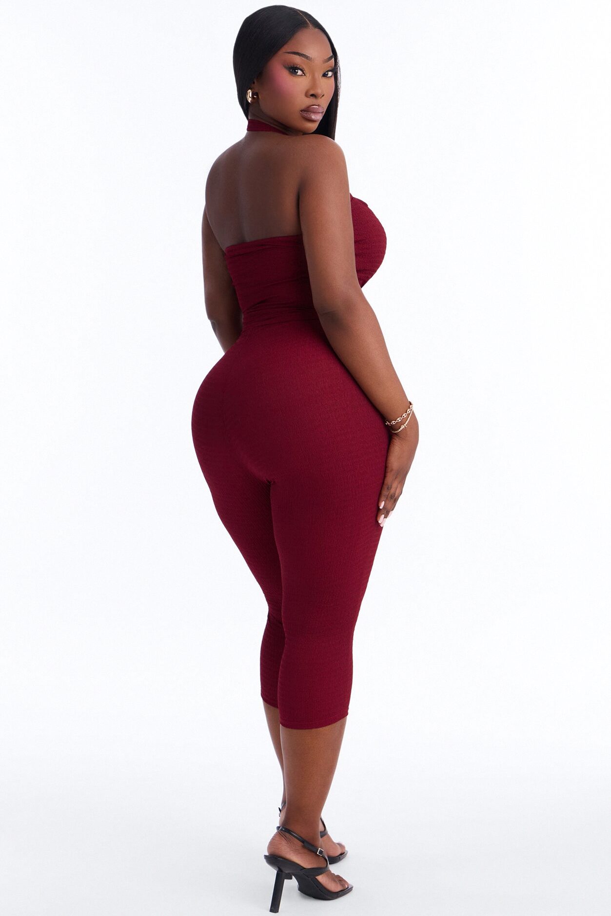 Delilah Textured Halter Capri Pant Set - Burgundy