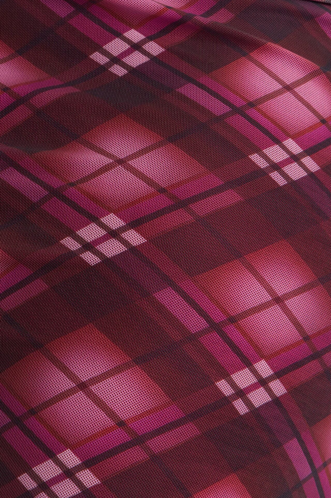 Mayla Mesh Plaid Skirt Set - Burgundy/combo