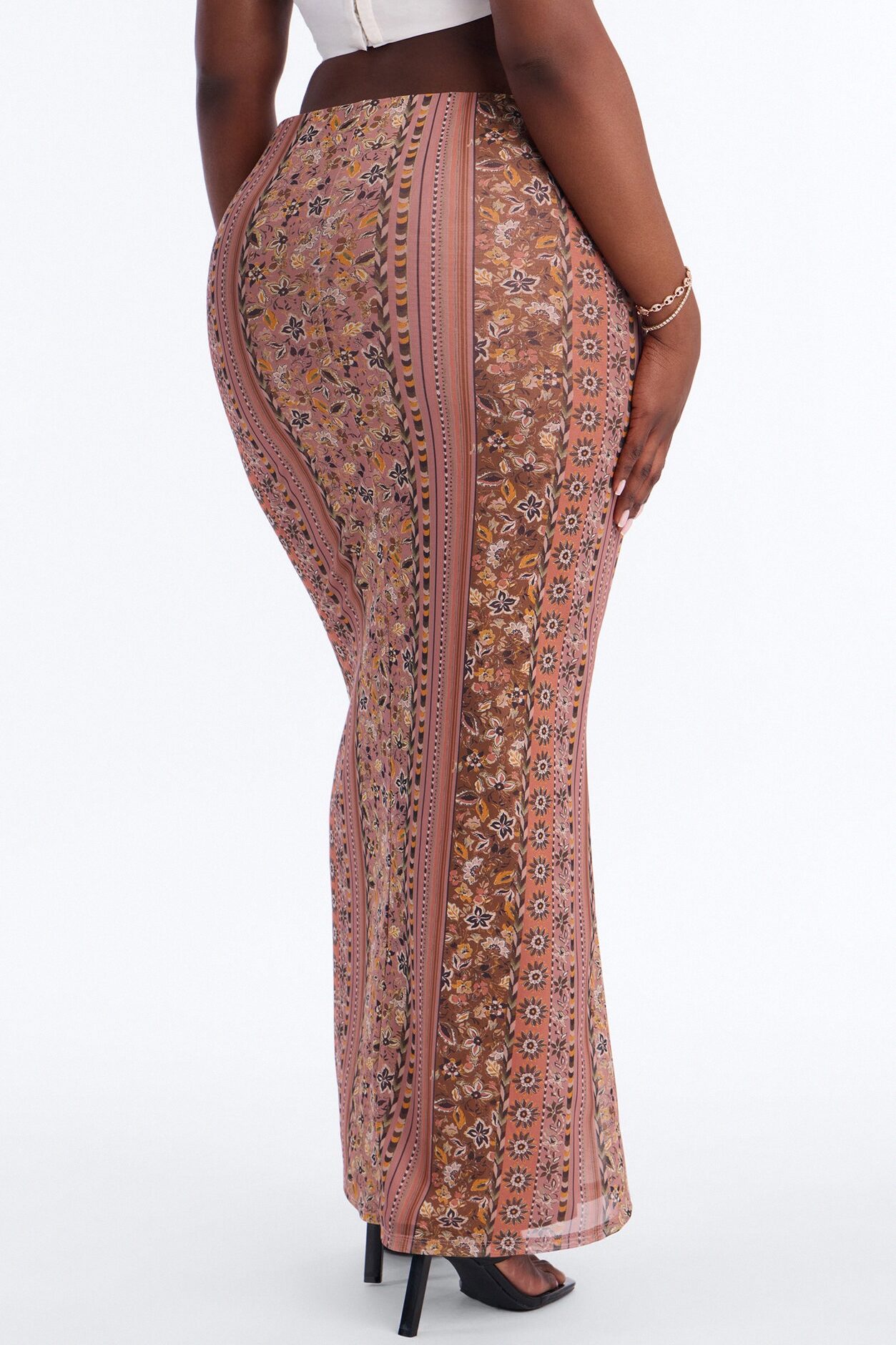 Adria Floral Mesh Maxi Skirt - Rust/combo