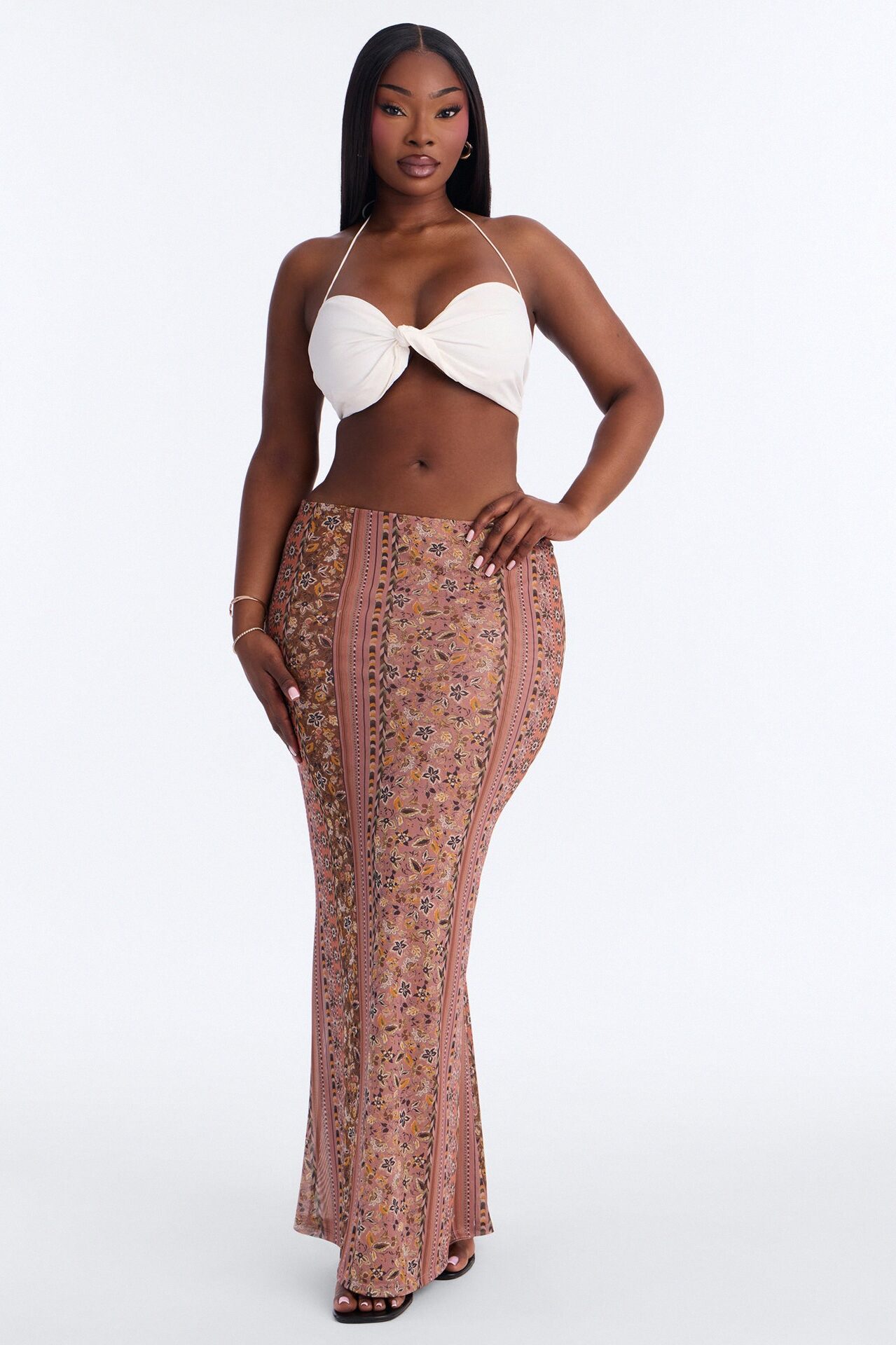 Adria Floral Mesh Maxi Skirt - Rust/combo