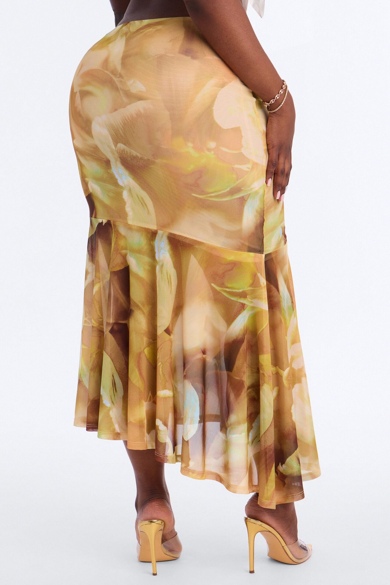 Destiny Asymmetrical Mesh Midi Skirt - Yellow/combo
