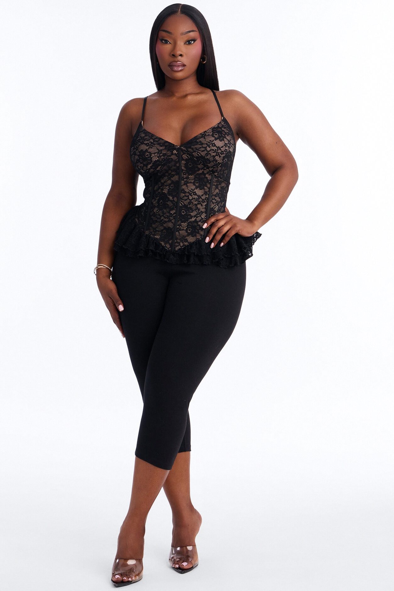 Another Romance Lace Ruffle Corset Top - Black