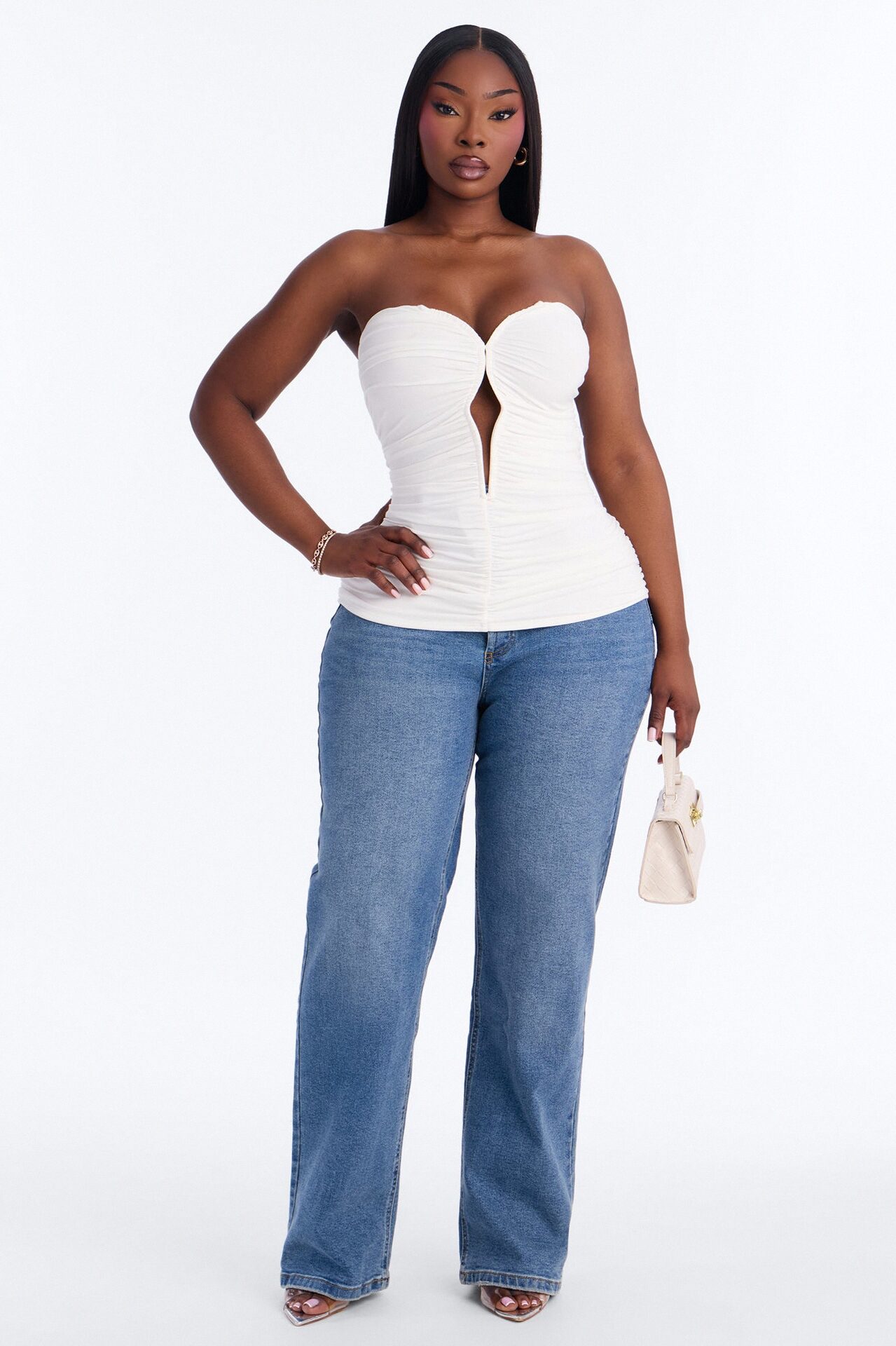 Selena Ruched Cut Out Tube Top - White