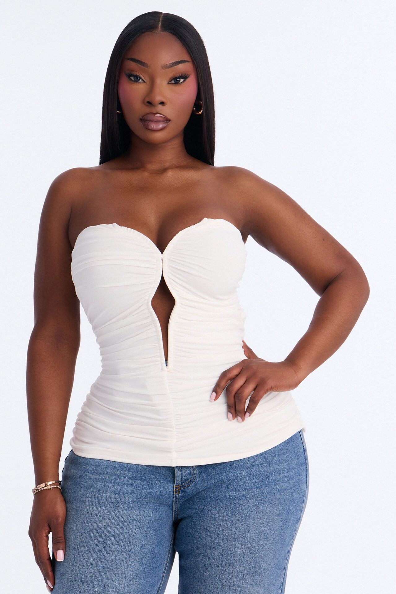 Selena Ruched Cut Out Tube Top - White