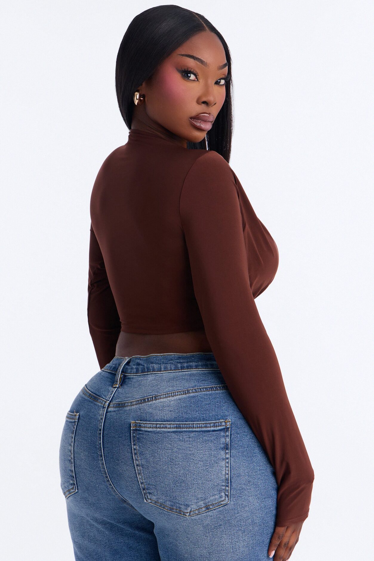 Havana Hardware Draped Long Sleeve Top - Chocolate