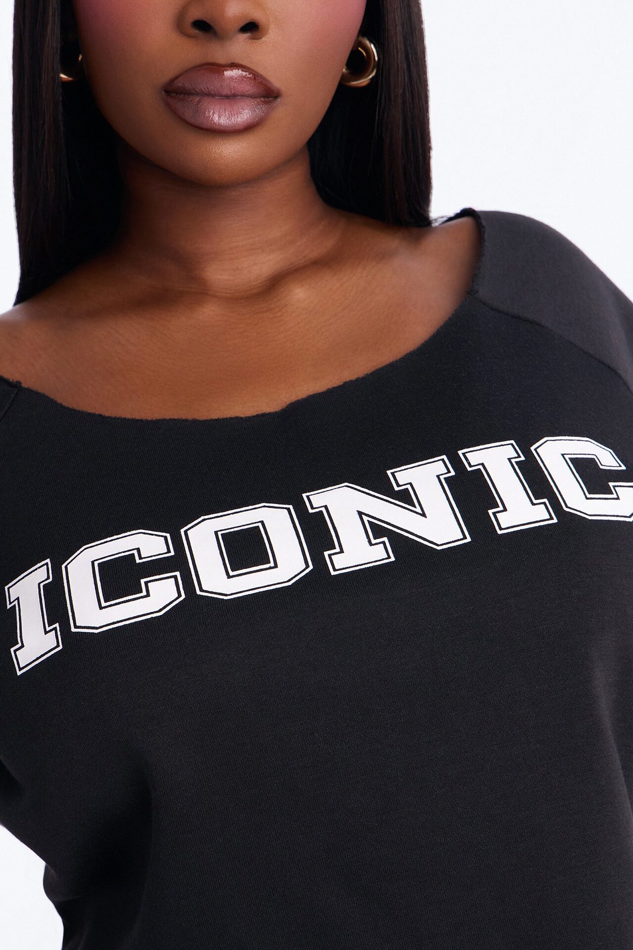 Iconic Off Shoulder Washed Cropped Tee - Black