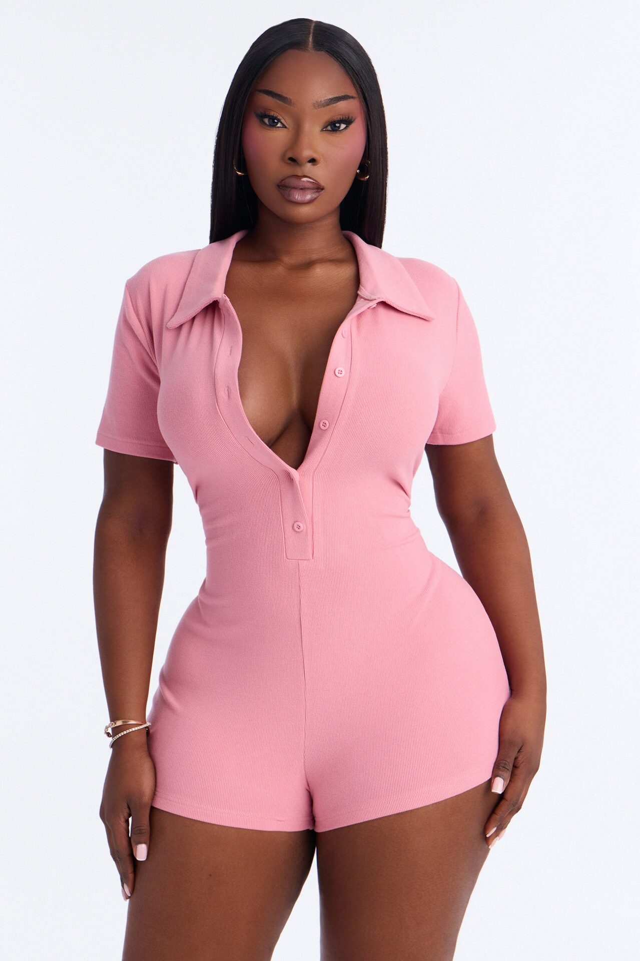 Hailey Ribbed Micro Short Romper - Pink