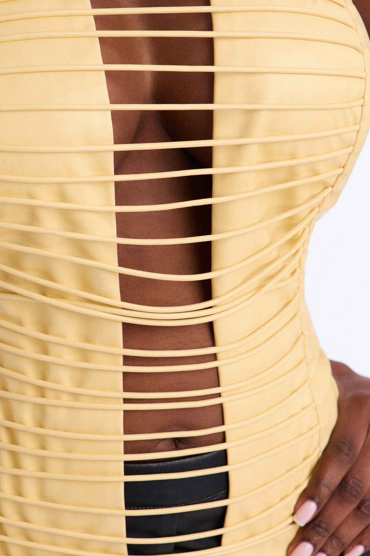 Keep Driving Strappy Faux Leather Top - Butter Yellow
