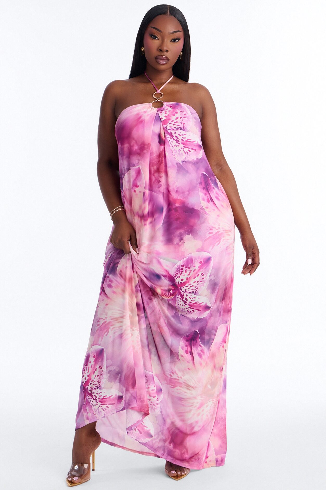 Amelie Floral Mesh Maxi Dress - Purple/combo