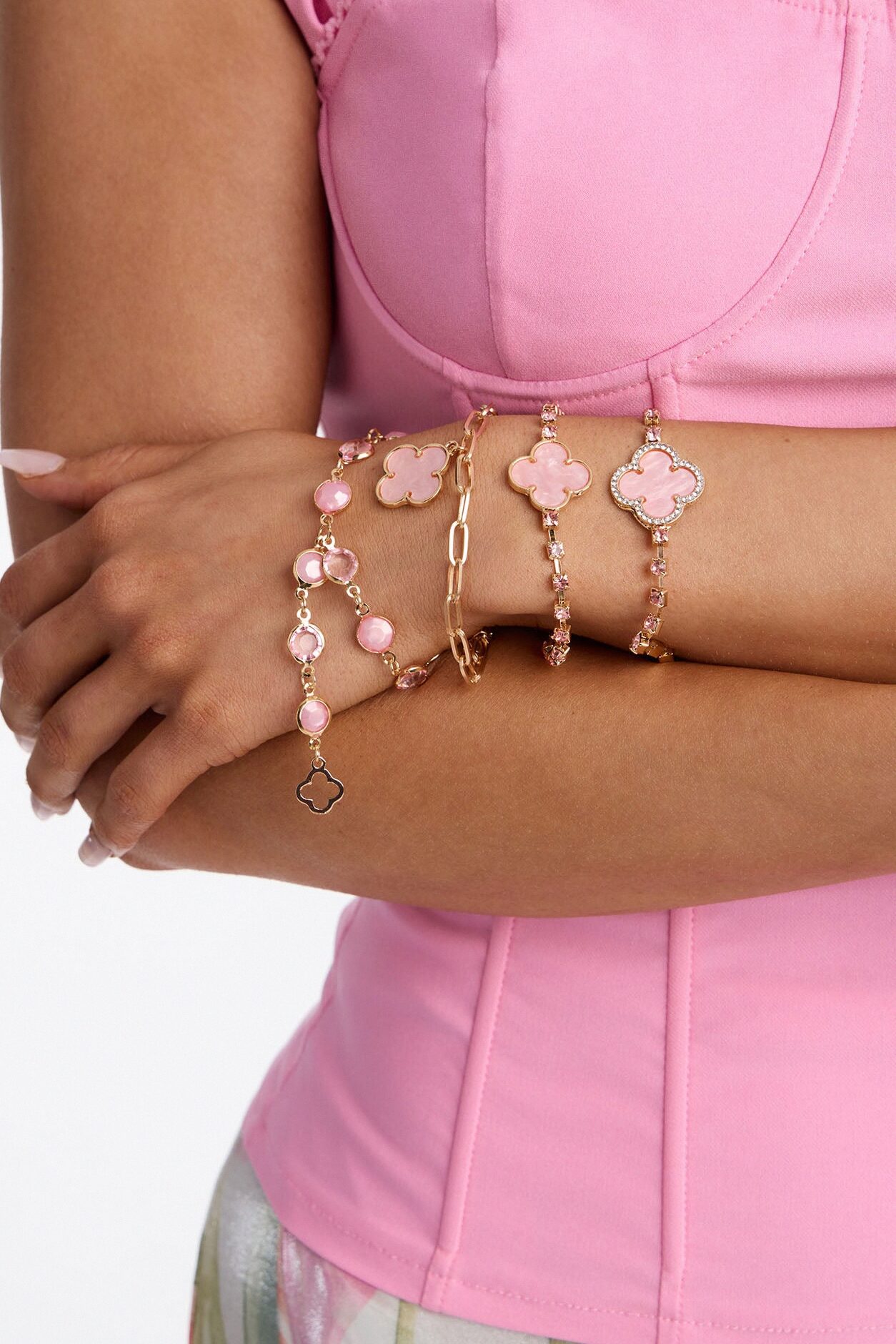 Captivated 4 Piece Bracelet Set - Gold/Pink