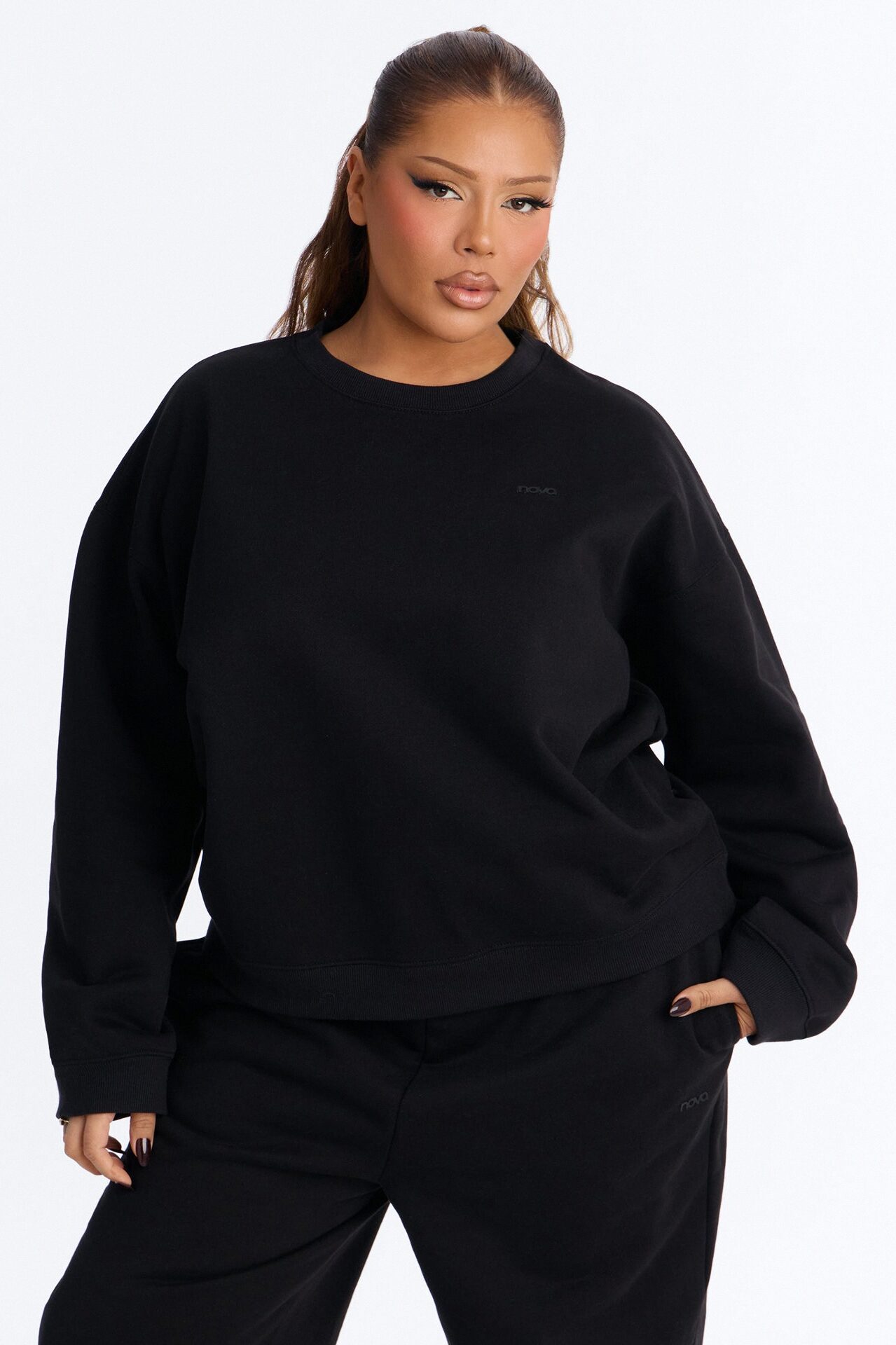 Libby Crew Neck Fleece Sweatshirt - Black