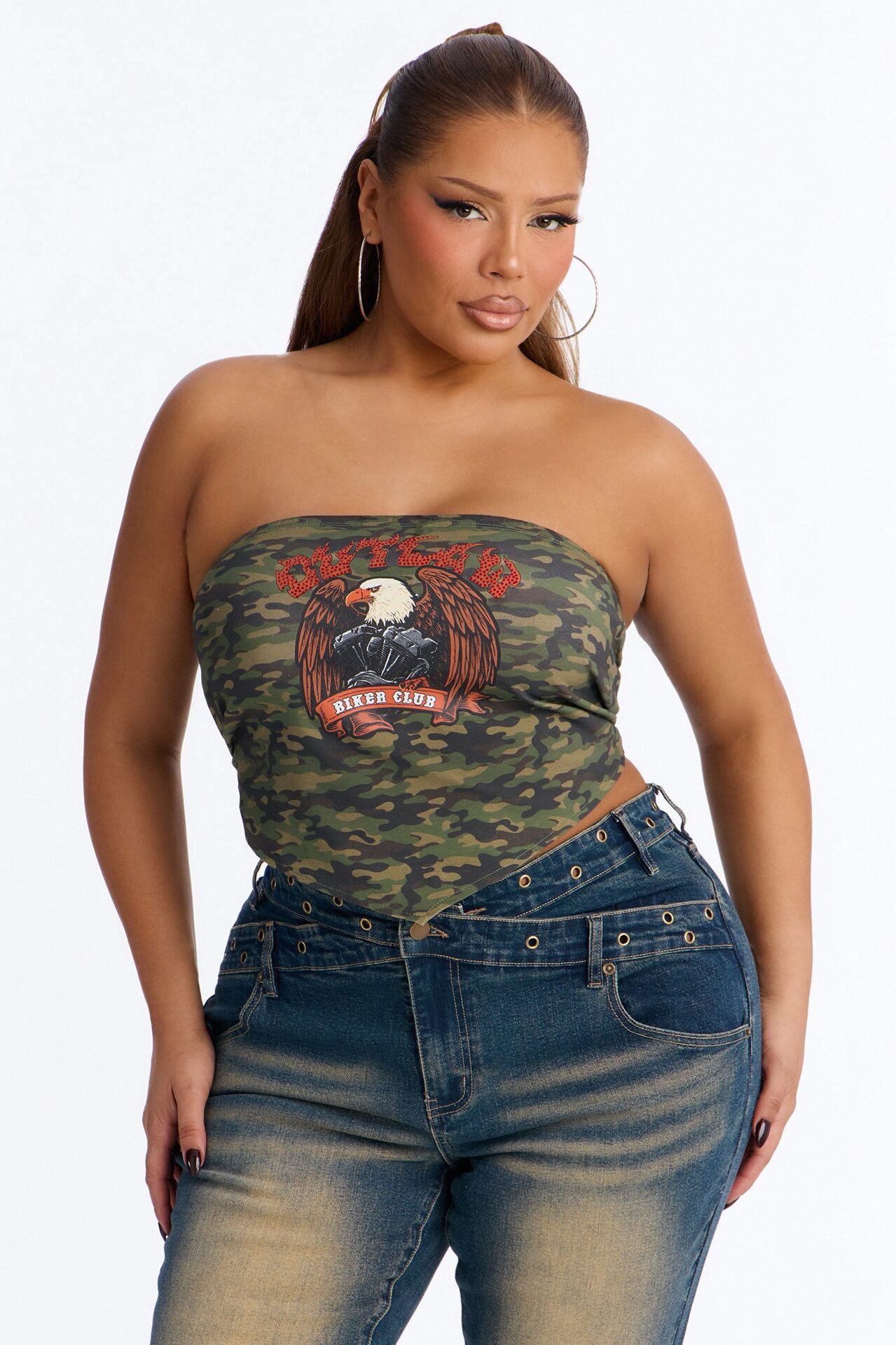 Outlaw Biker Club Rhinestone Camo Tube Top - Camouflage
