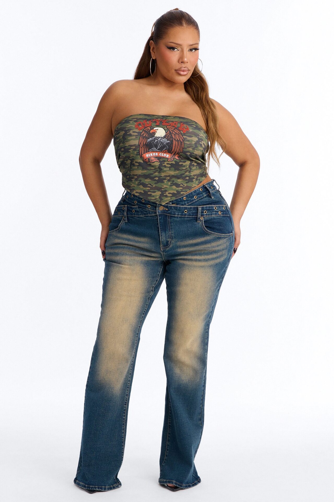 Up Until Sunrise Embroidered Dip Waist Flare Jeans - Vintage Wash