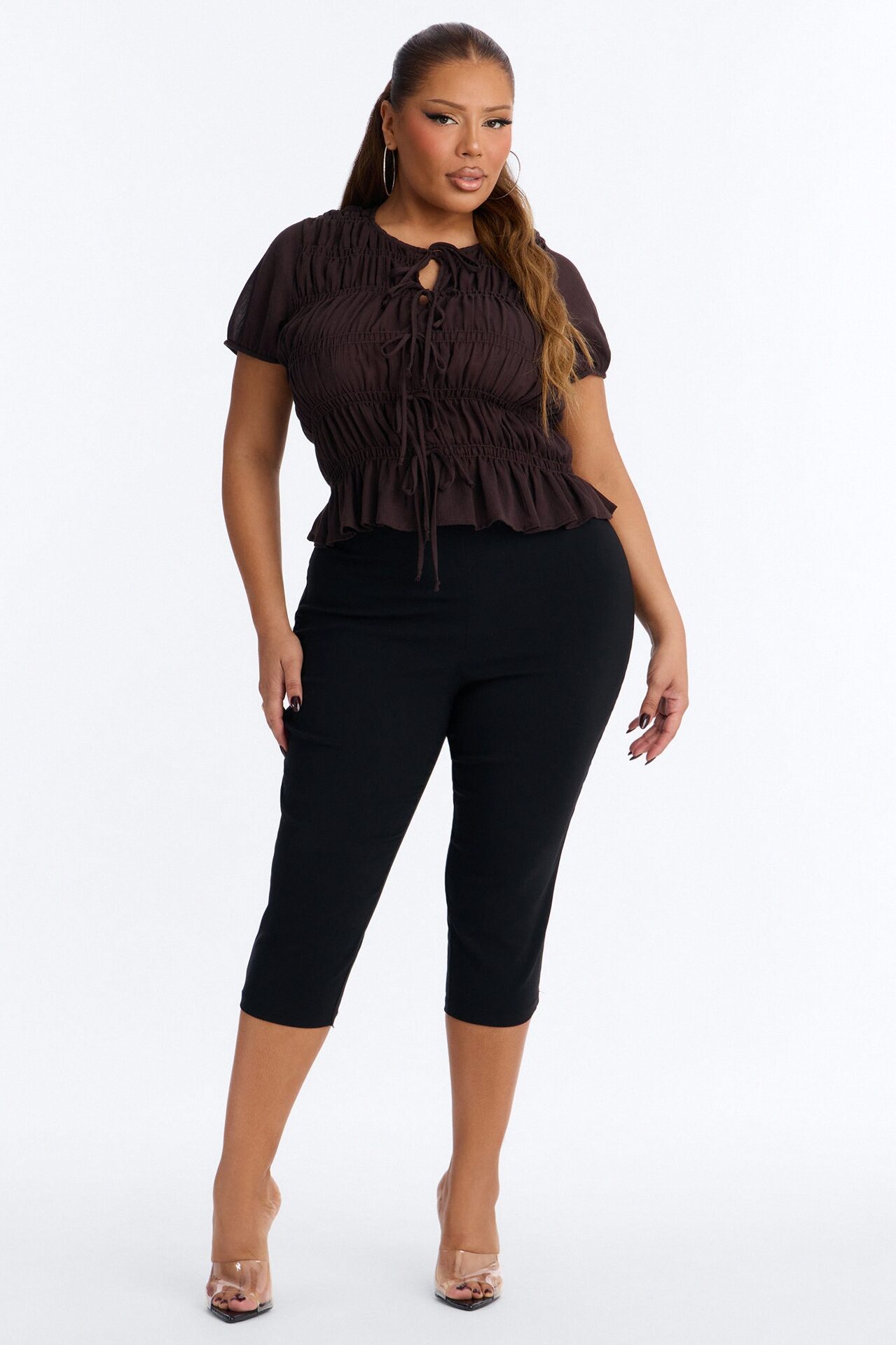 Espresso And Sunsets Ruched Airflow Top - Chocolate