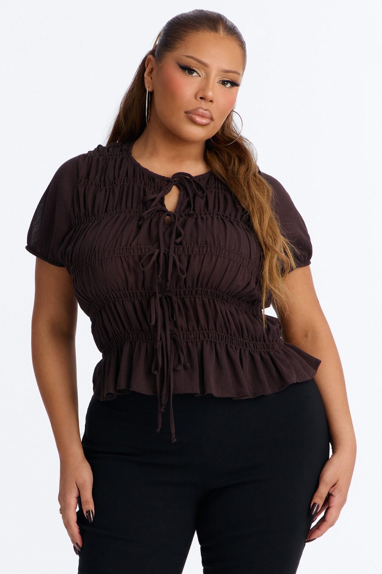 Espresso And Sunsets Ruched Airflow Top - Chocolate