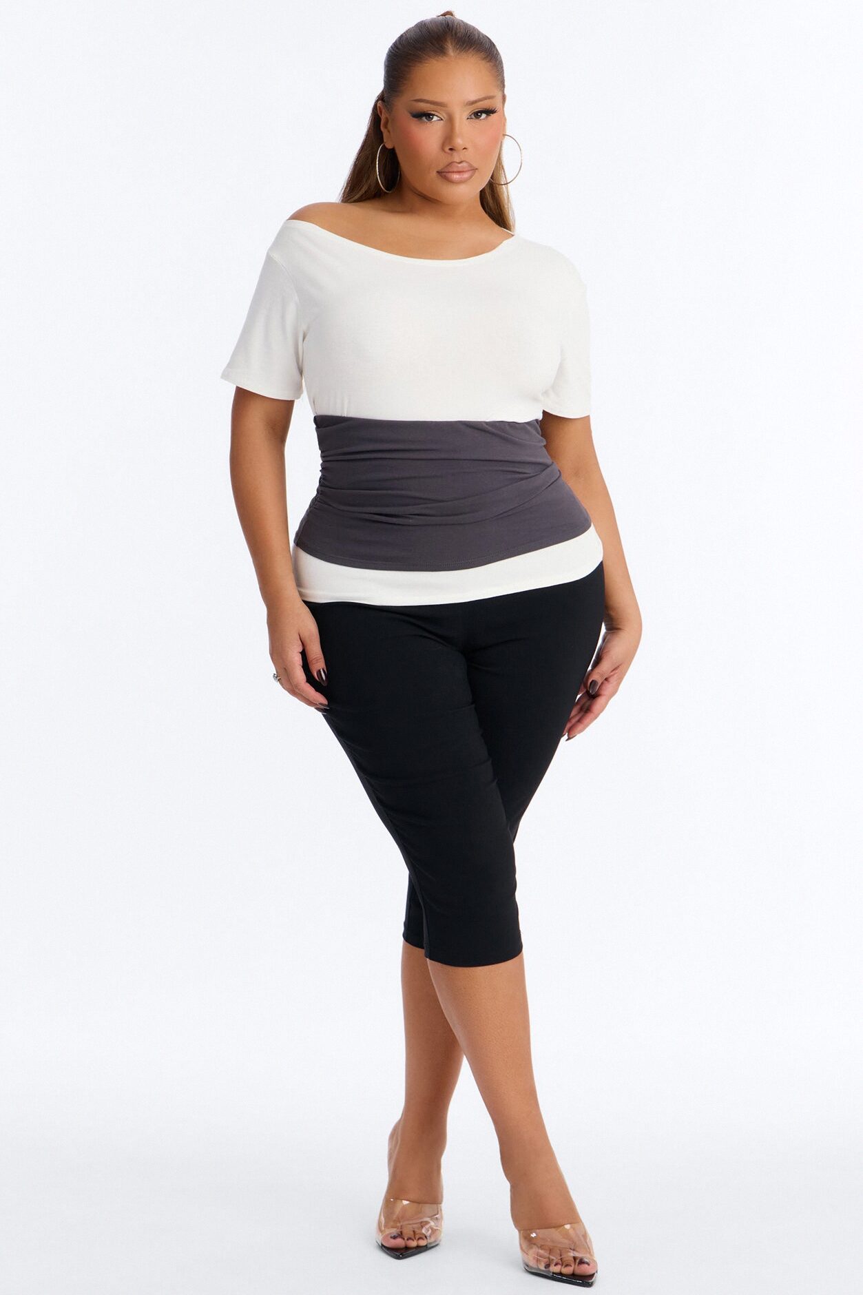 Devon Layered Off Shoulder Tee - White/combo