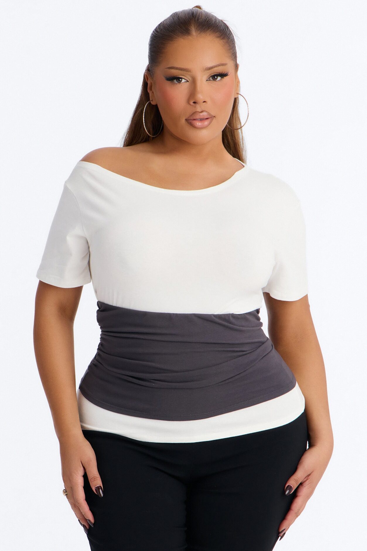Devon Layered Off Shoulder Tee - White/combo