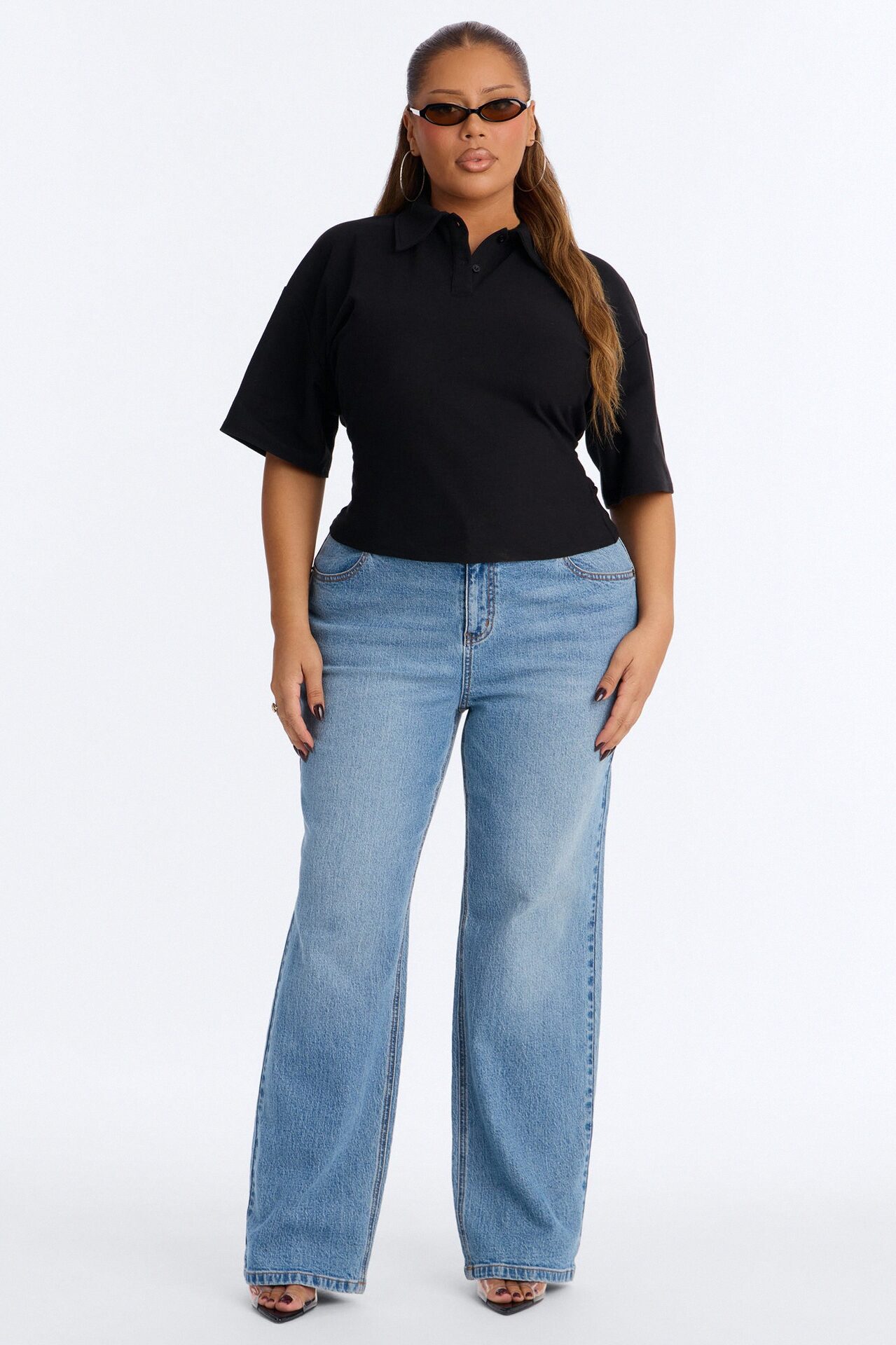 Street Serve Cinched Short Sleeve Polo Top - Black