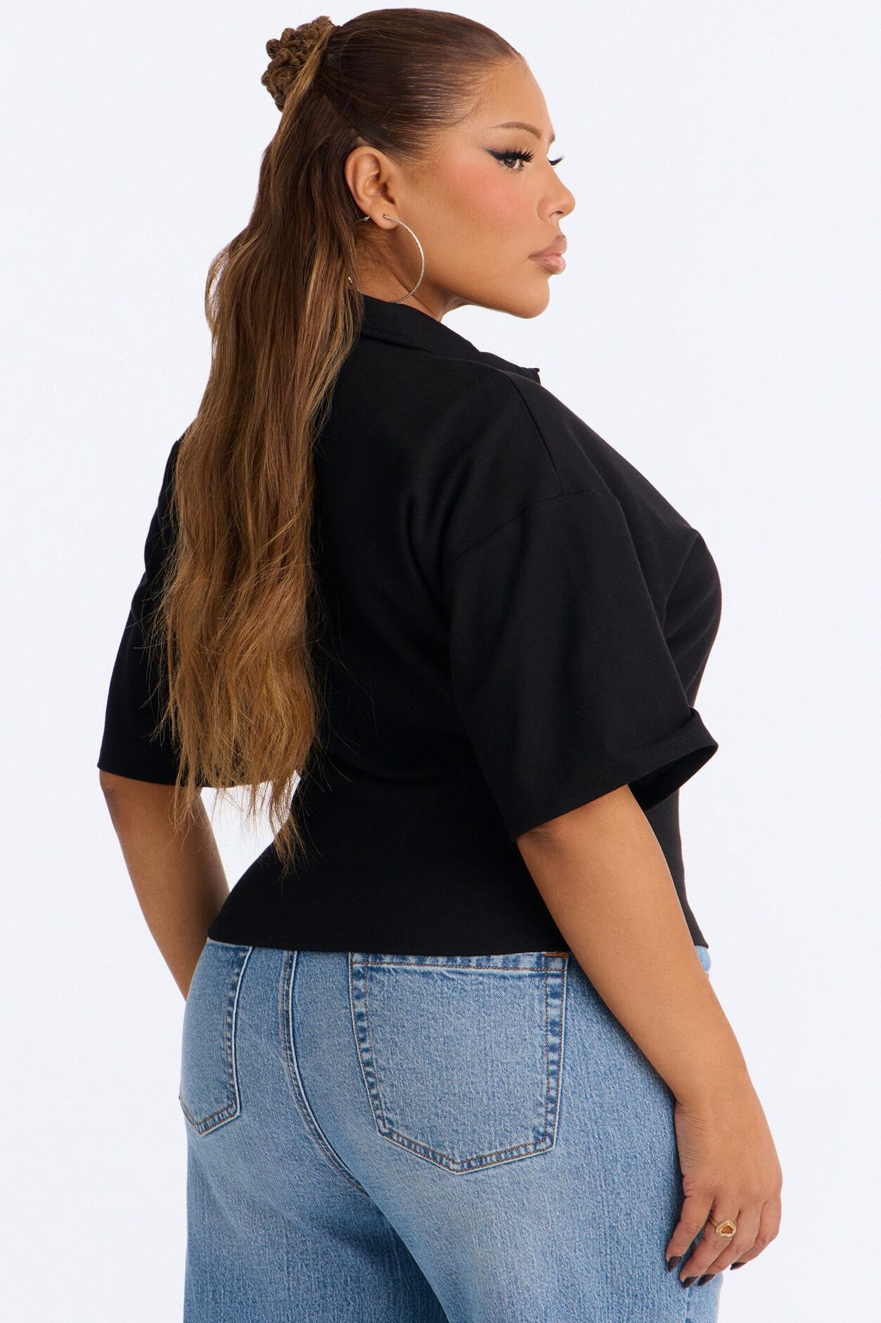 Street Serve Cinched Short Sleeve Polo Top - Black