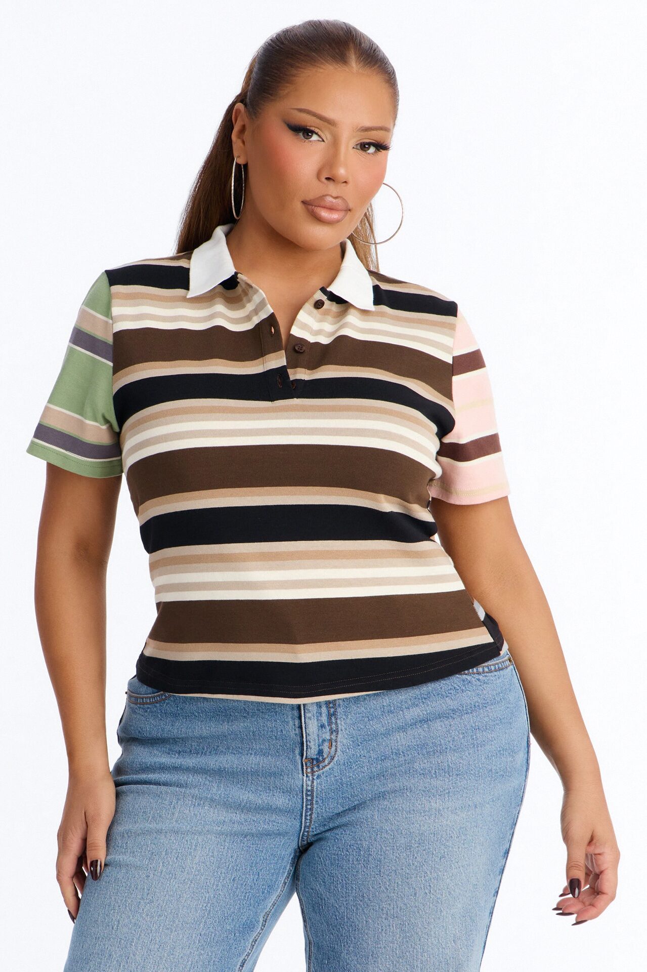 Lona Short Sleeve Polo Top - Mocha/combo