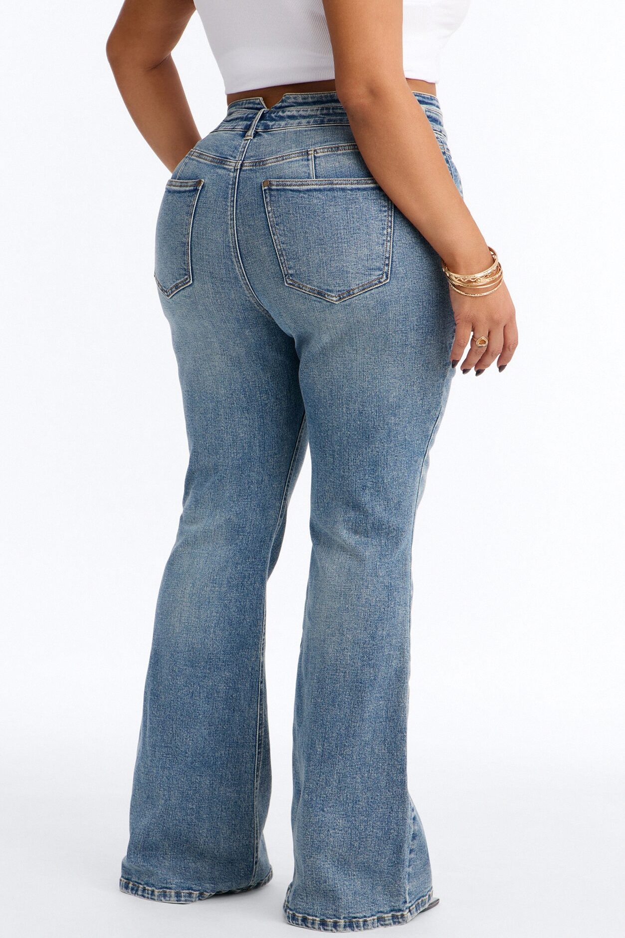 Split Second High Rise Stretch Flare Leg Jeans - Medium Wash