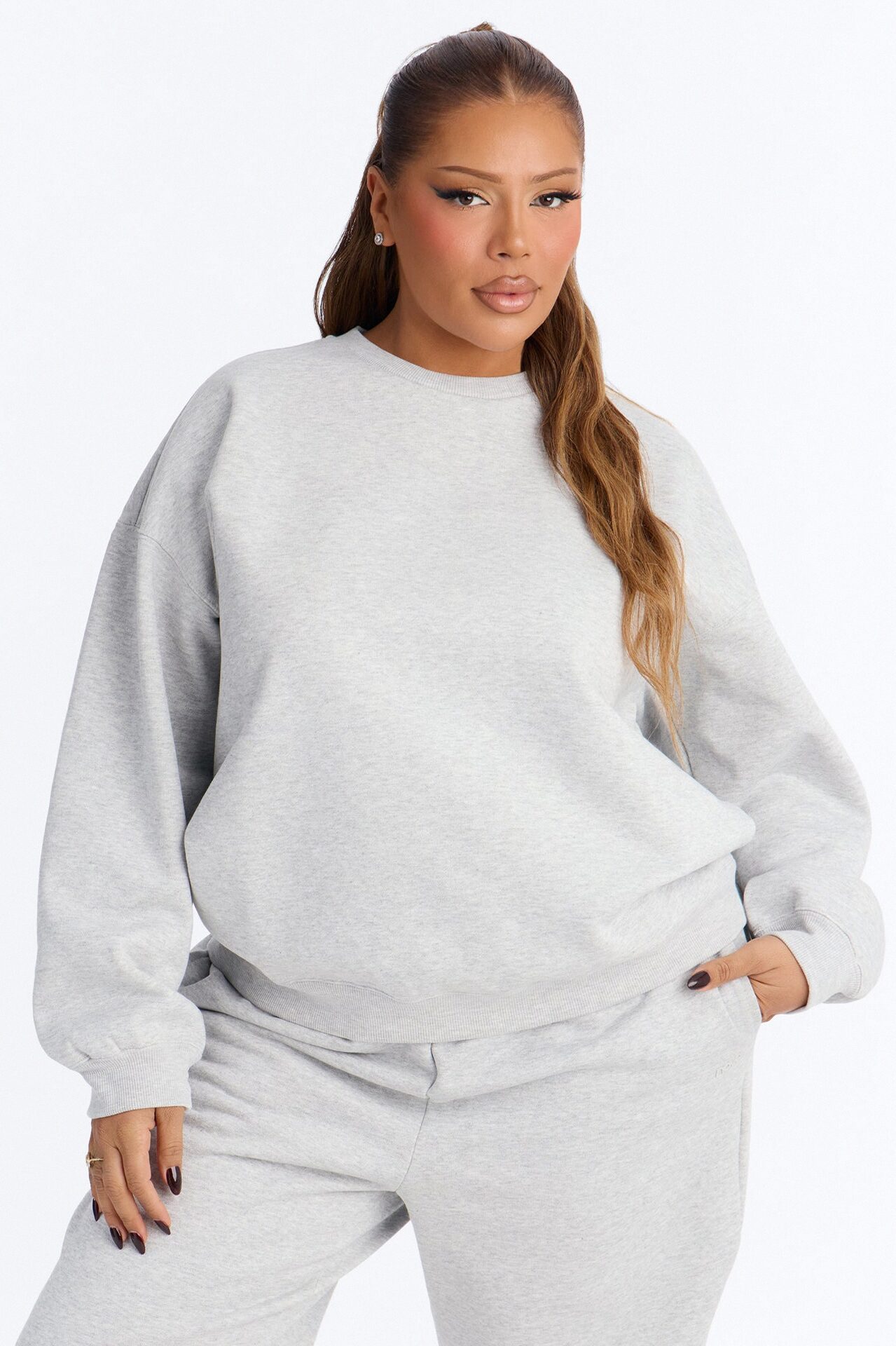 Libby Crew Neck Fleece Sweatshirt - Heather Grey