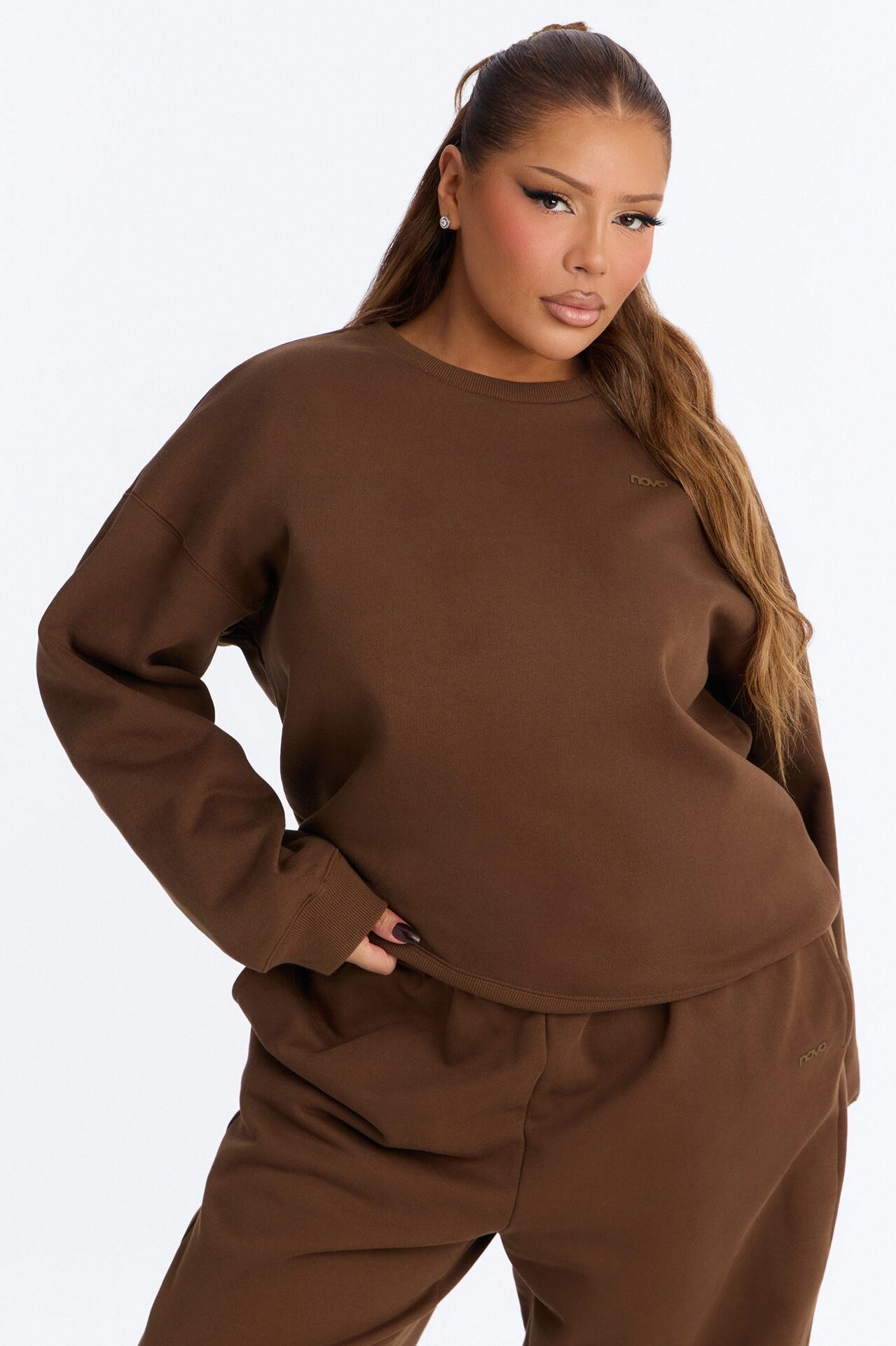 Libby Crew Neck Fleece Sweatshirt - Brown