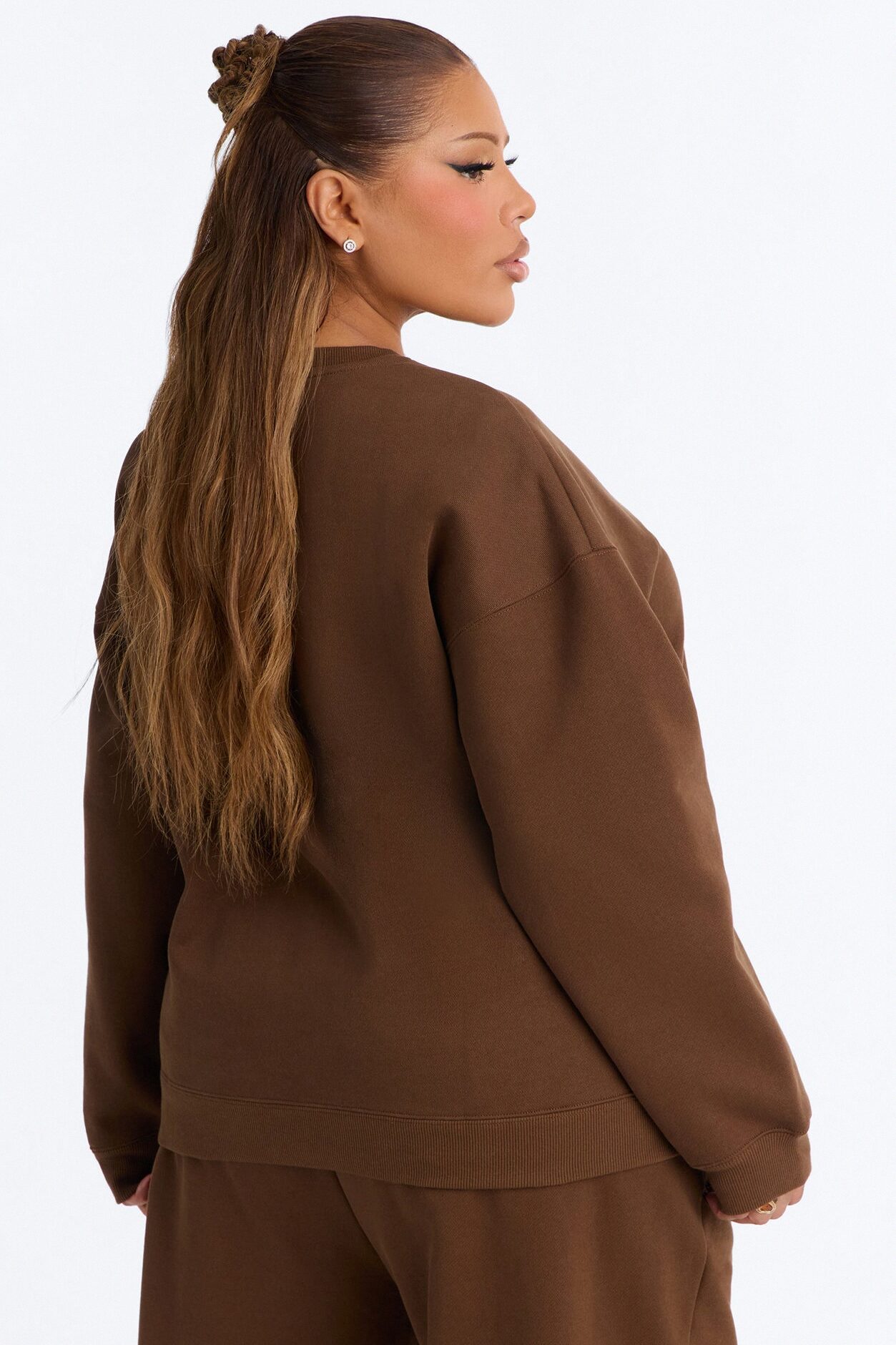 Libby Crew Neck Fleece Sweatshirt - Brown