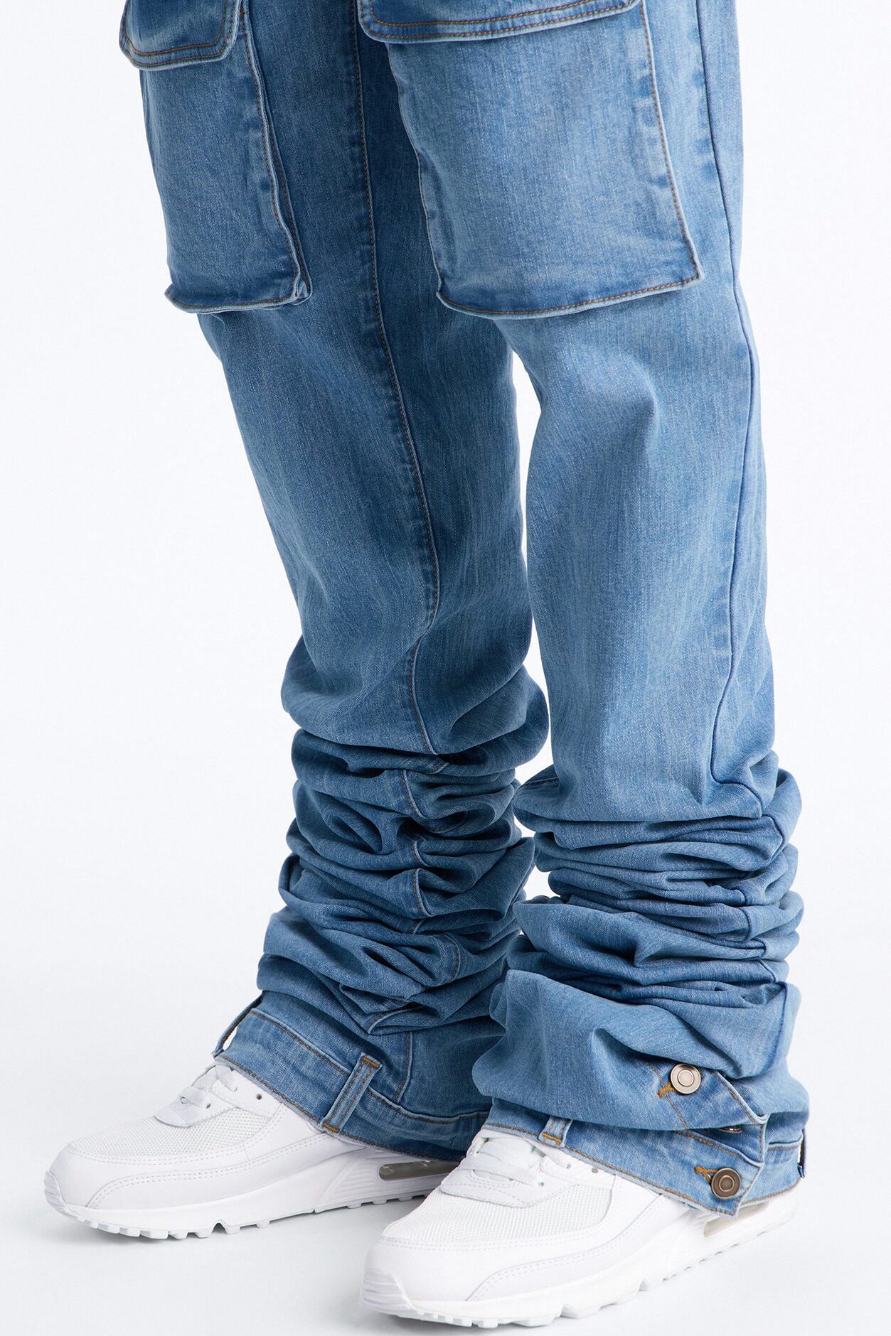 Ultra Stacked Skinny Cargo Jean - Medium Blue Wash