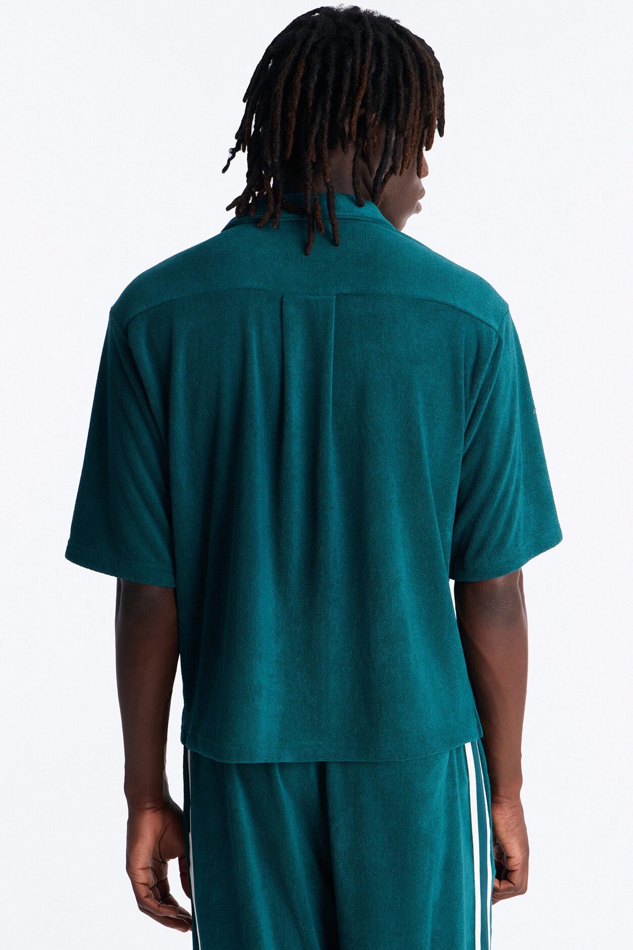 Classic Terry Cloth Button Up Shirt - Teal