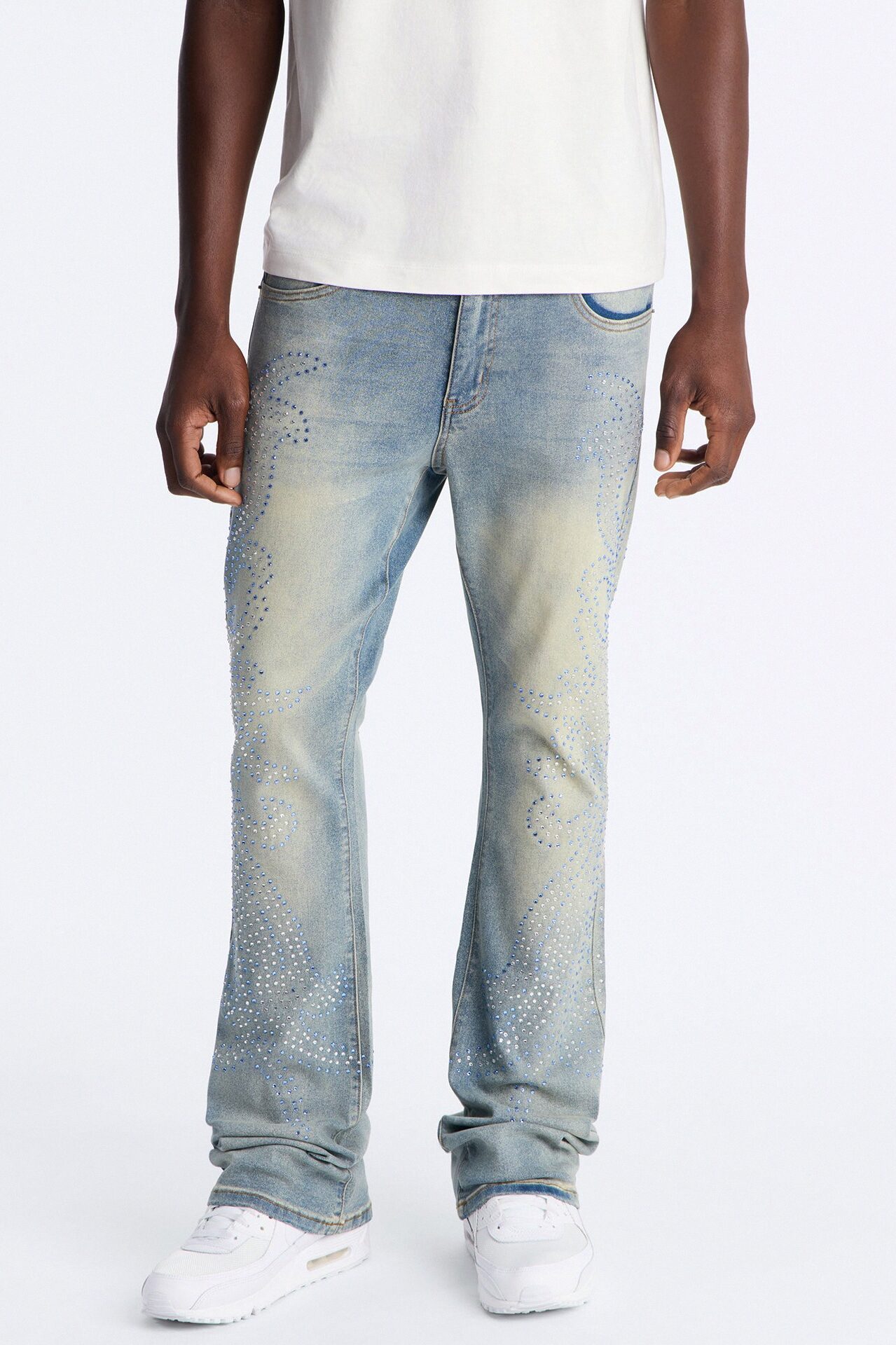 Stacked Skinny Flare Jeweled Sky Rays Jean - Light Blue Wash