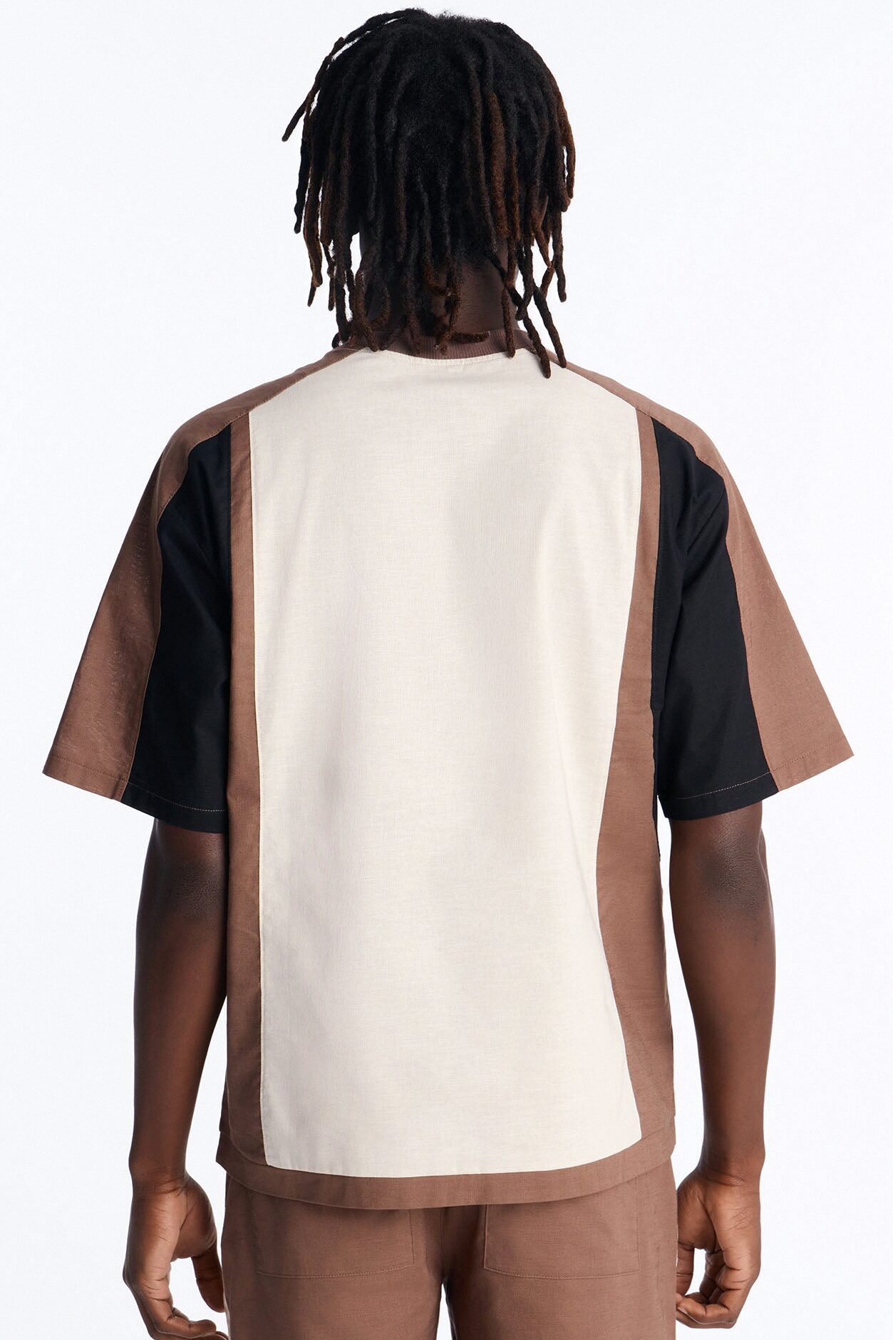 Basic Color Block Short Sleeve Tee - Brown/combo