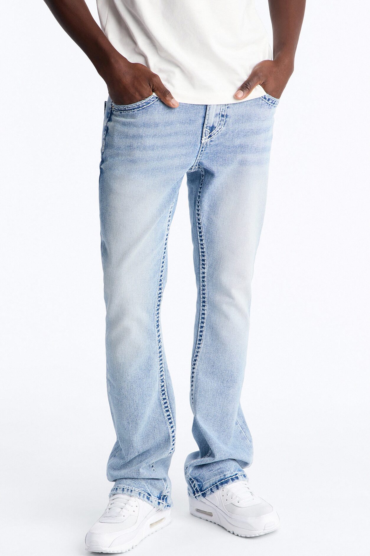 Heavy Stitch Stacked Skinny Flare Jean - Light Blue Wash