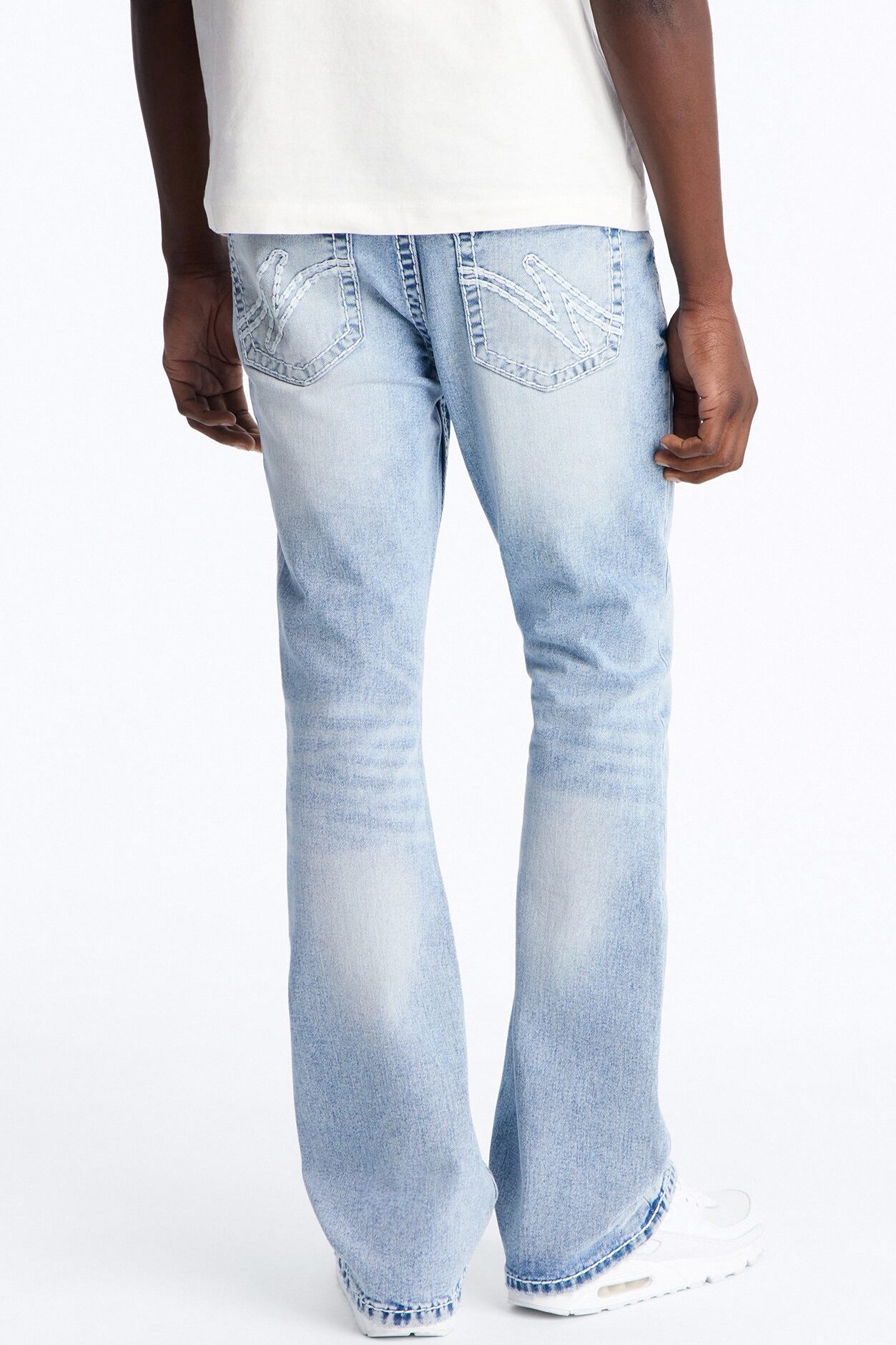 Heavy Stitch Stacked Skinny Flare Jean - Light Blue Wash