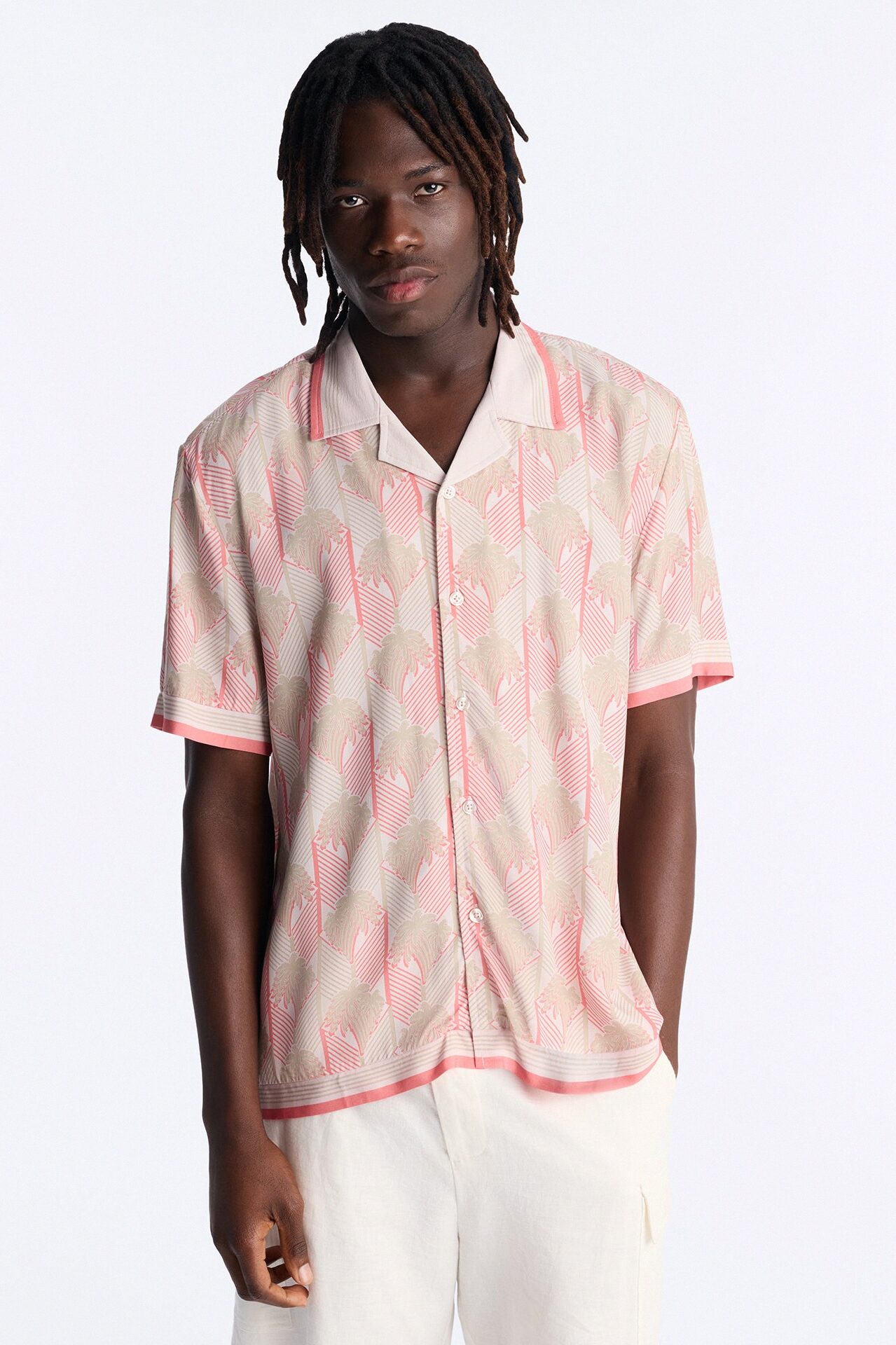 Crimson Palms Button Up Shirt - Red