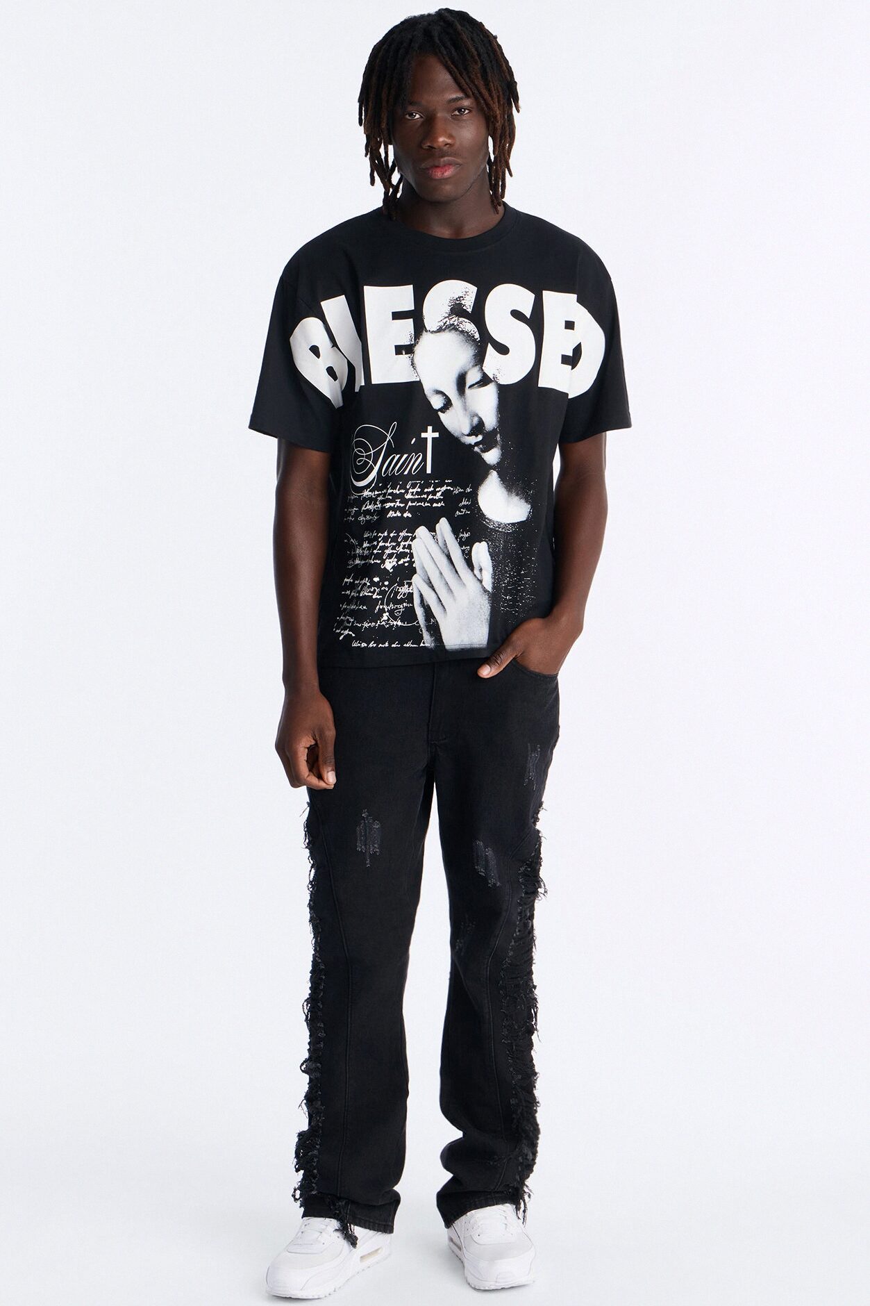Stacked Slim Flare Slashed Down Jean - Black Wash