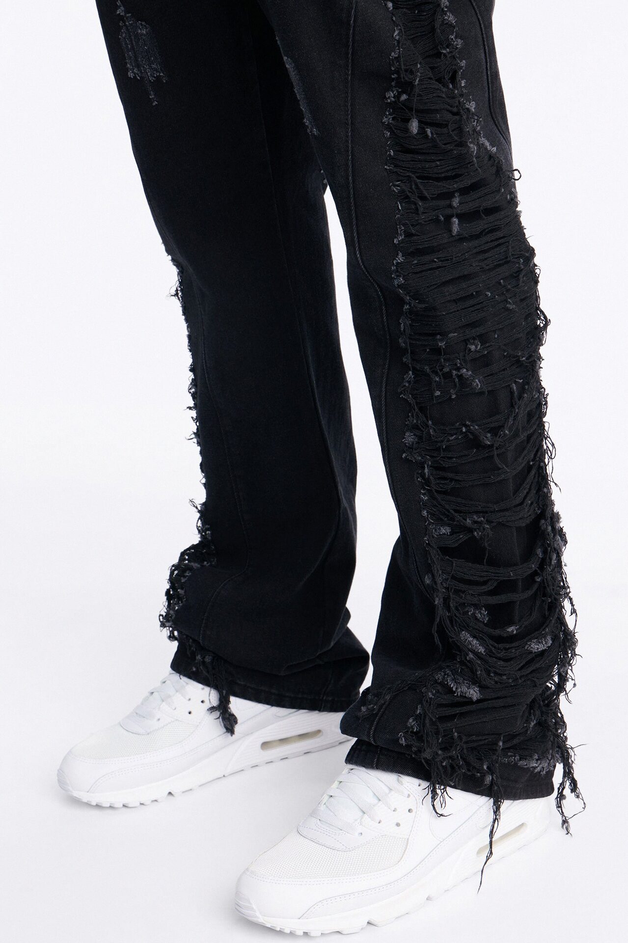 Stacked Slim Flare Slashed Down Jean - Black Wash