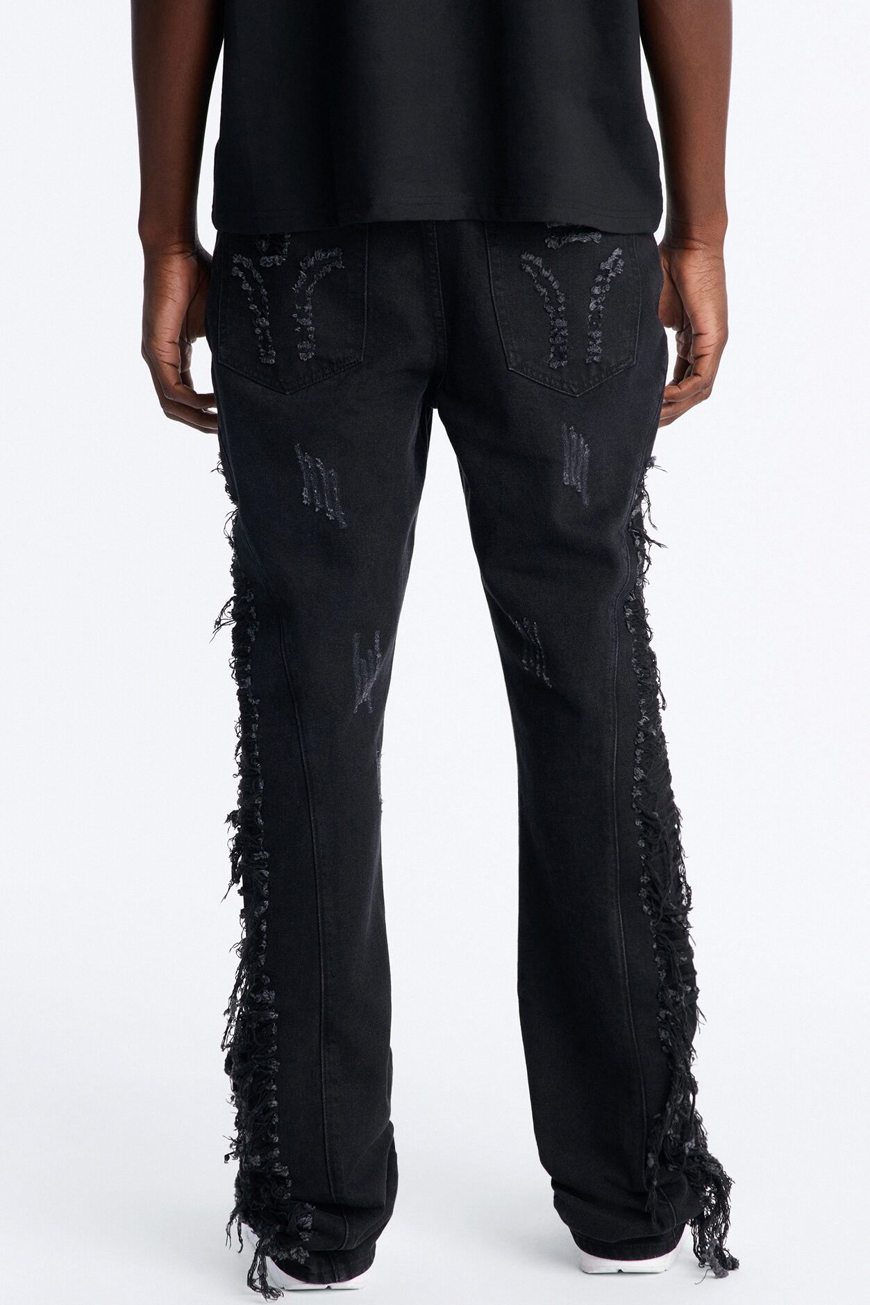 Stacked Slim Flare Slashed Down Jean - Black Wash