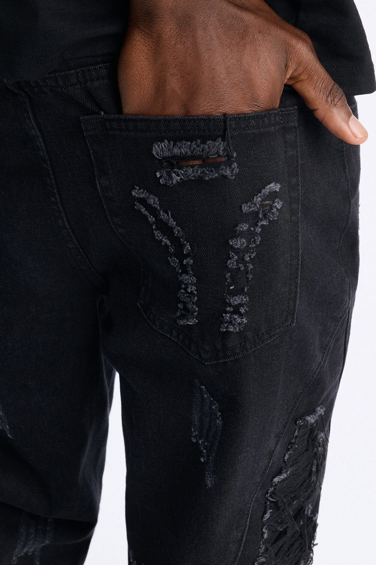 Stacked Slim Flare Slashed Down Jean - Black Wash