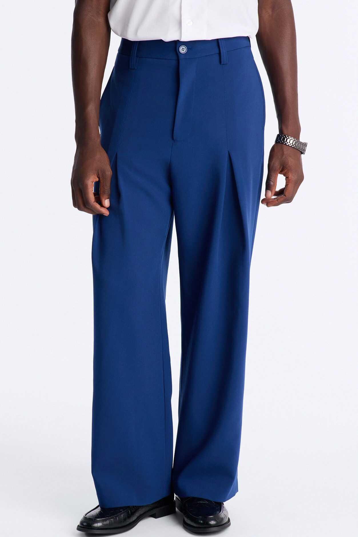 Ronan High Waisted Pleated Trousers - Navy