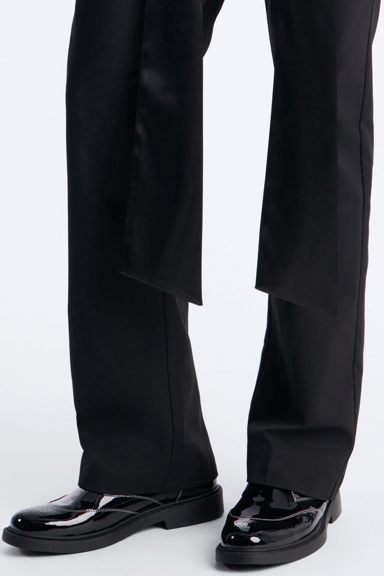 Satin Wrapped Waistband Straight Flare Trouser - Black