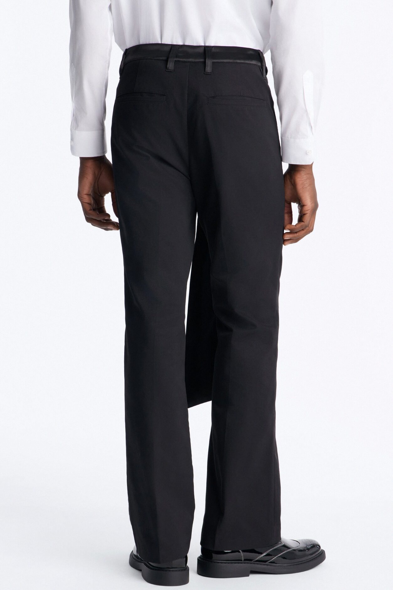 Satin Wrapped Waistband Straight Flare Trouser - Black