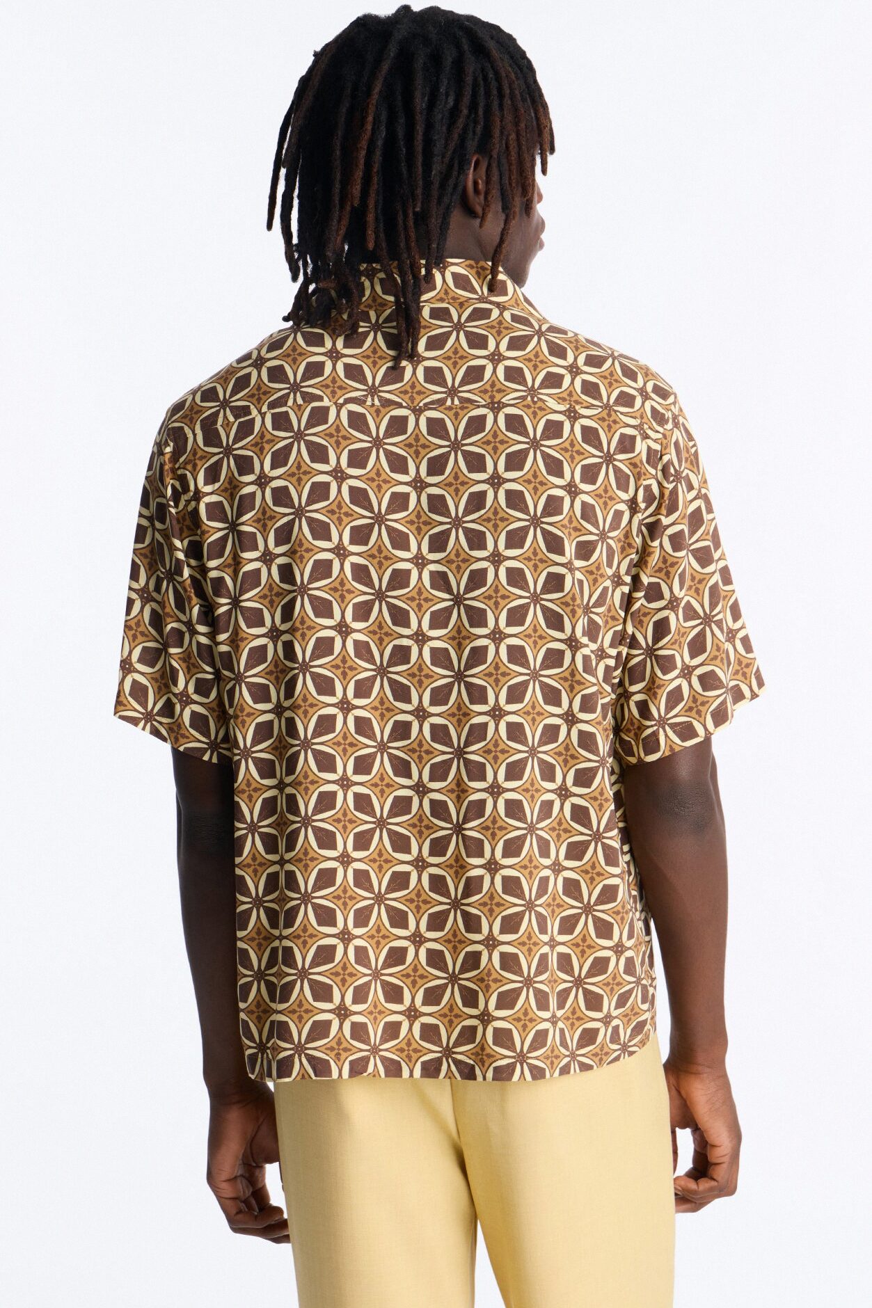 Relaxed Oxalis Cuban Collar Button Up Shirt - Brown/combo