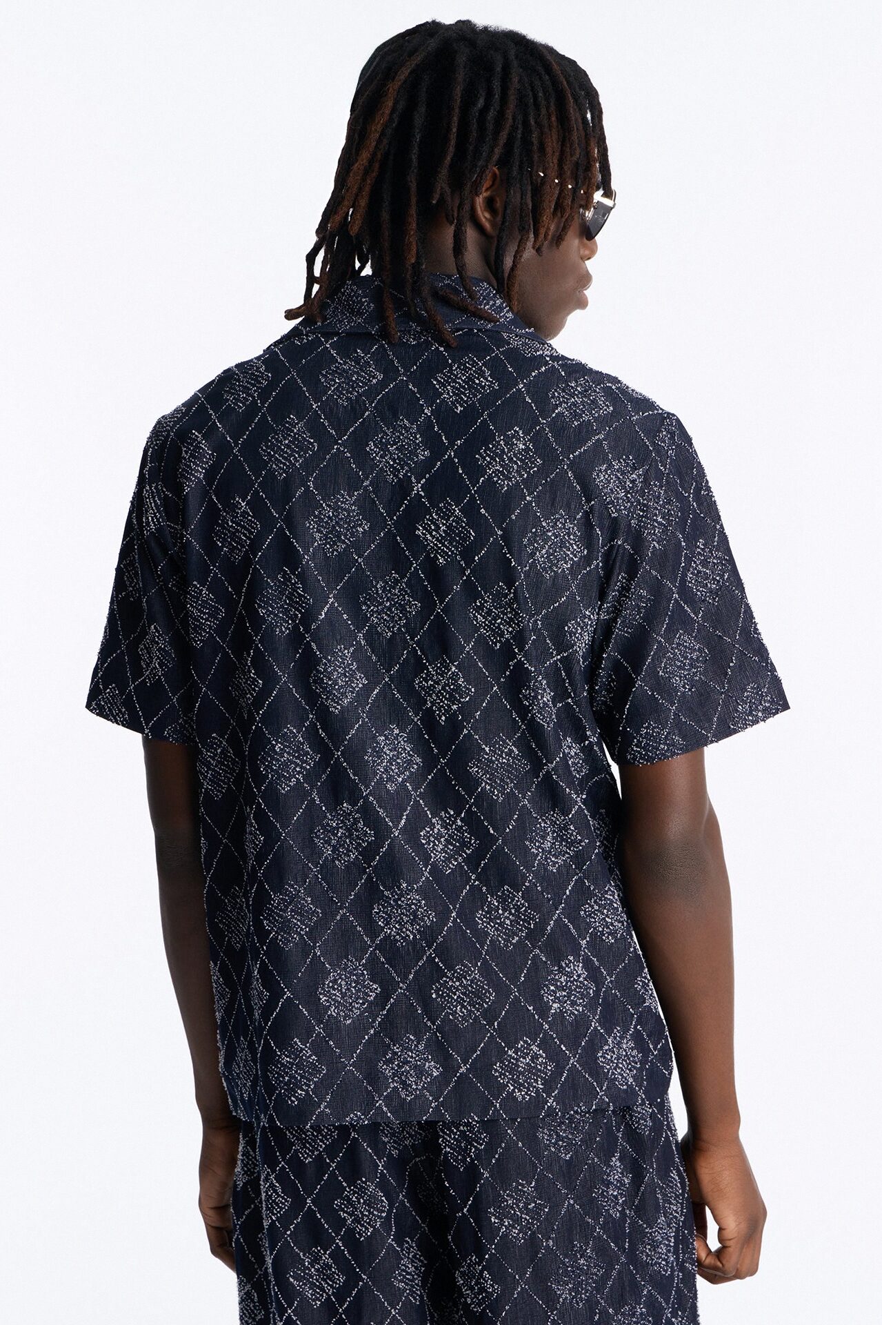 Diamond Frayed Jacquard Polo - Navy