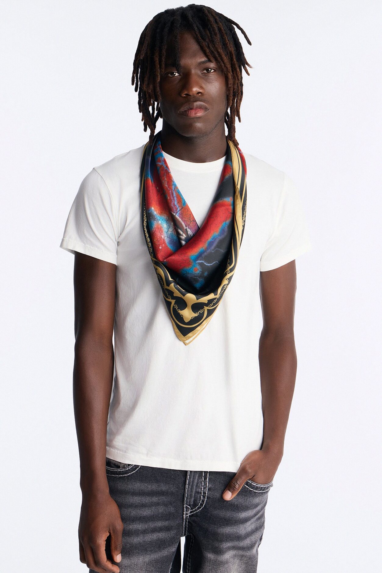 Thunderous Bite Large Satin Bandana - Black