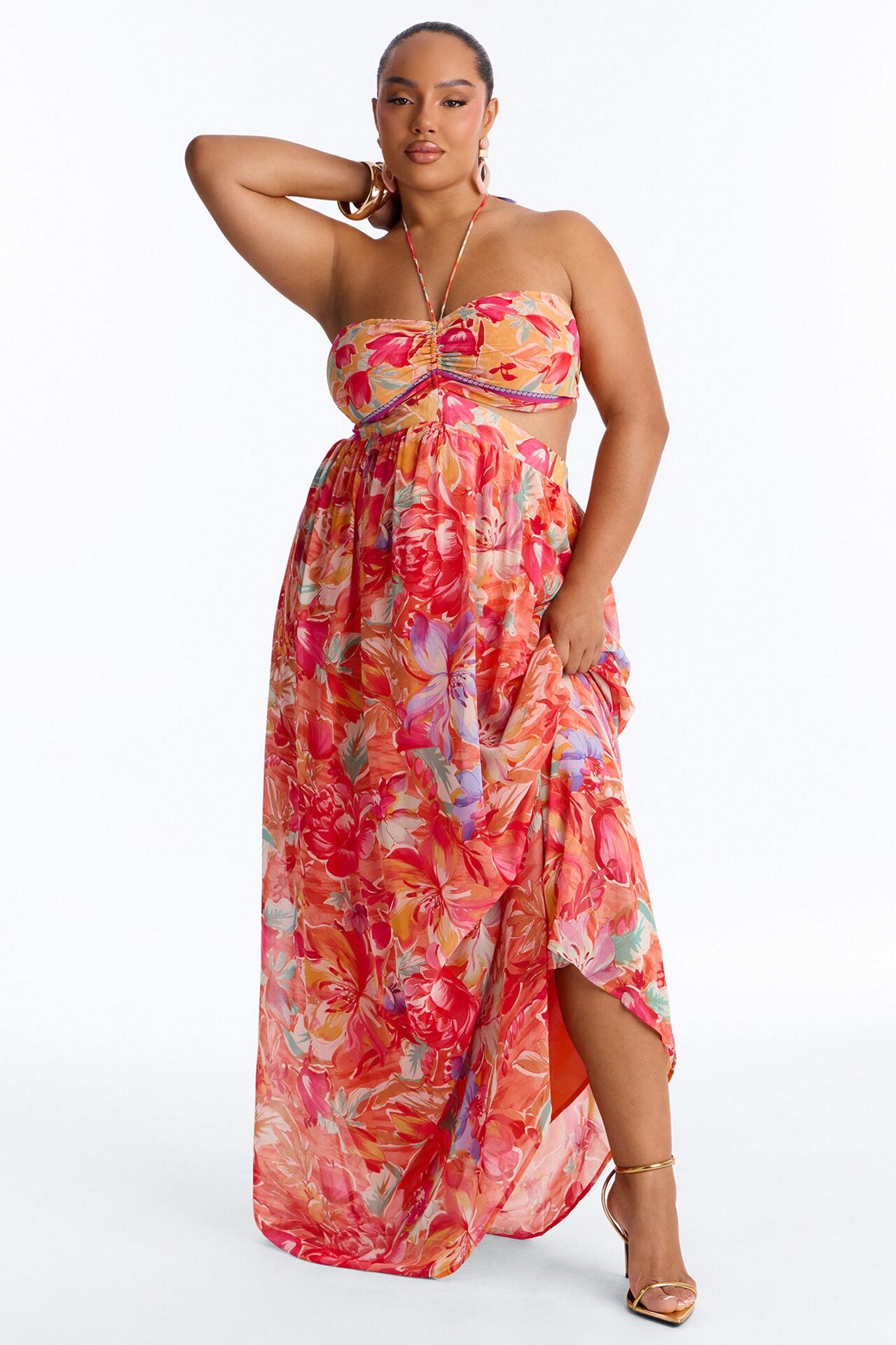 Daydream Darling Chiffon Maxi Dress - Coral/combo