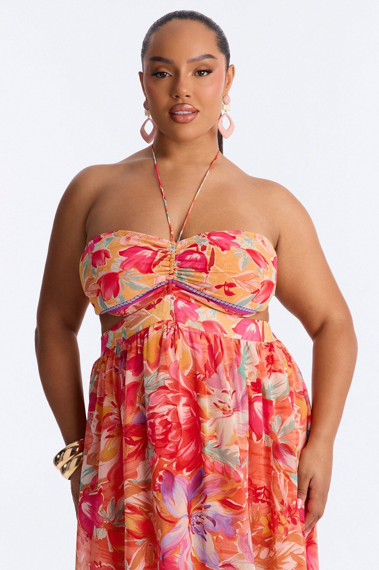 Daydream Darling Chiffon Maxi Dress - Coral/combo